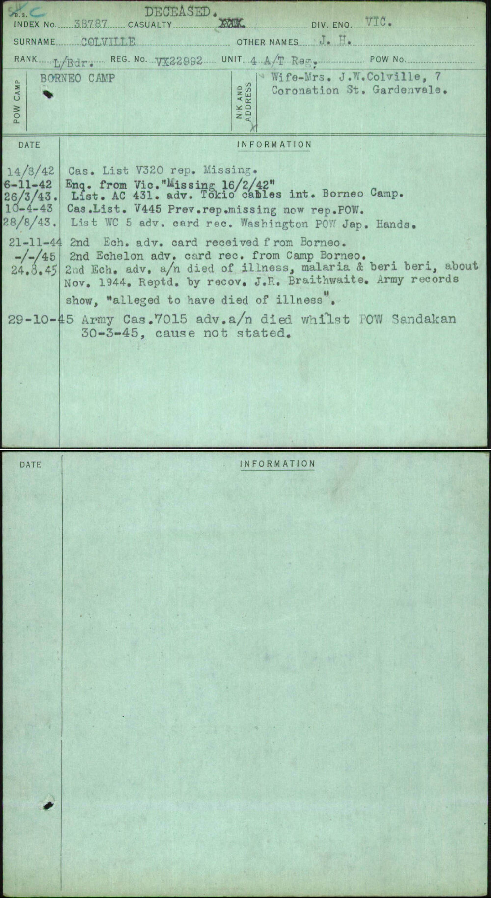 Colville, J H, VX22992