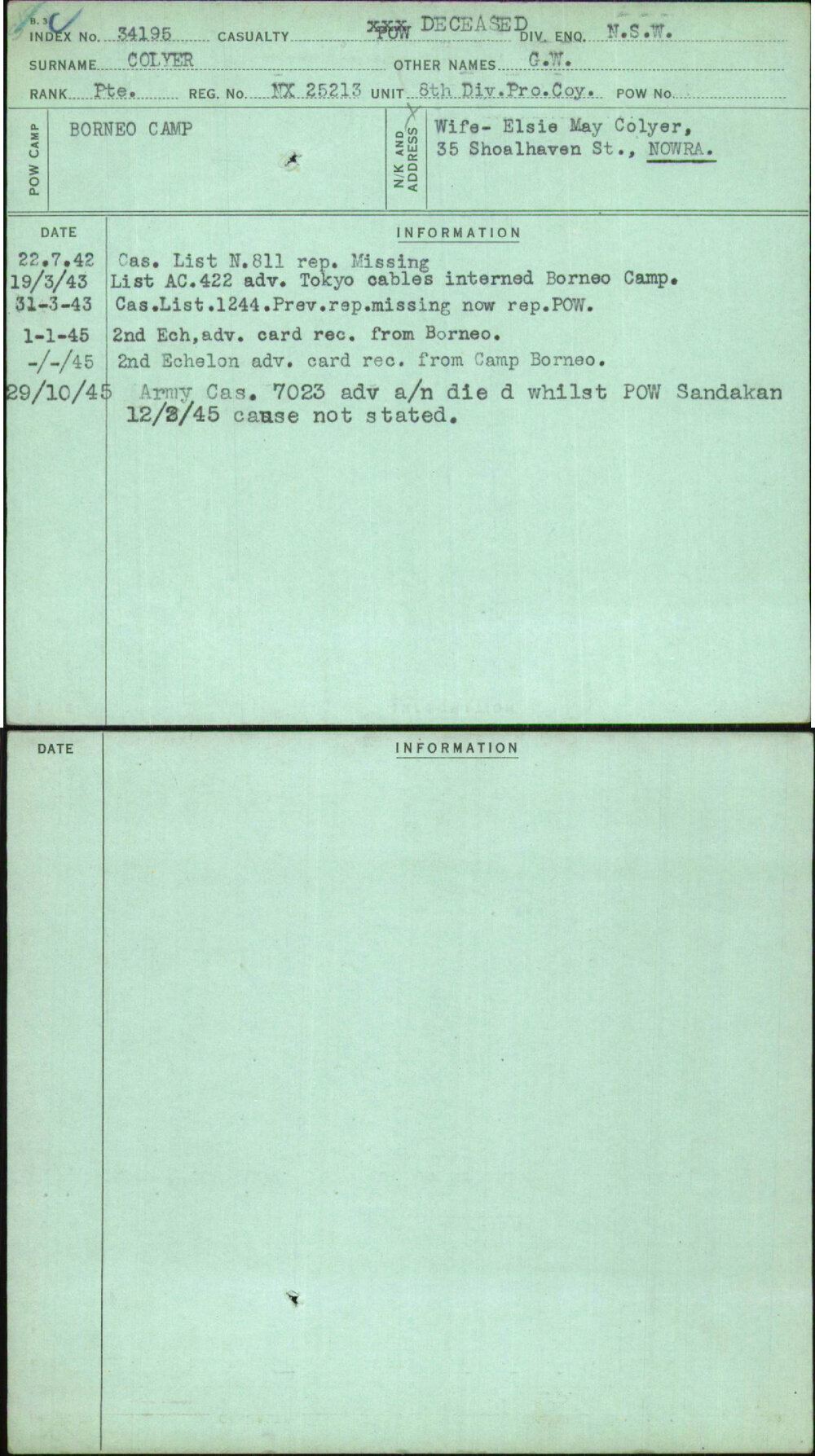 Colyer, G W, NX25213