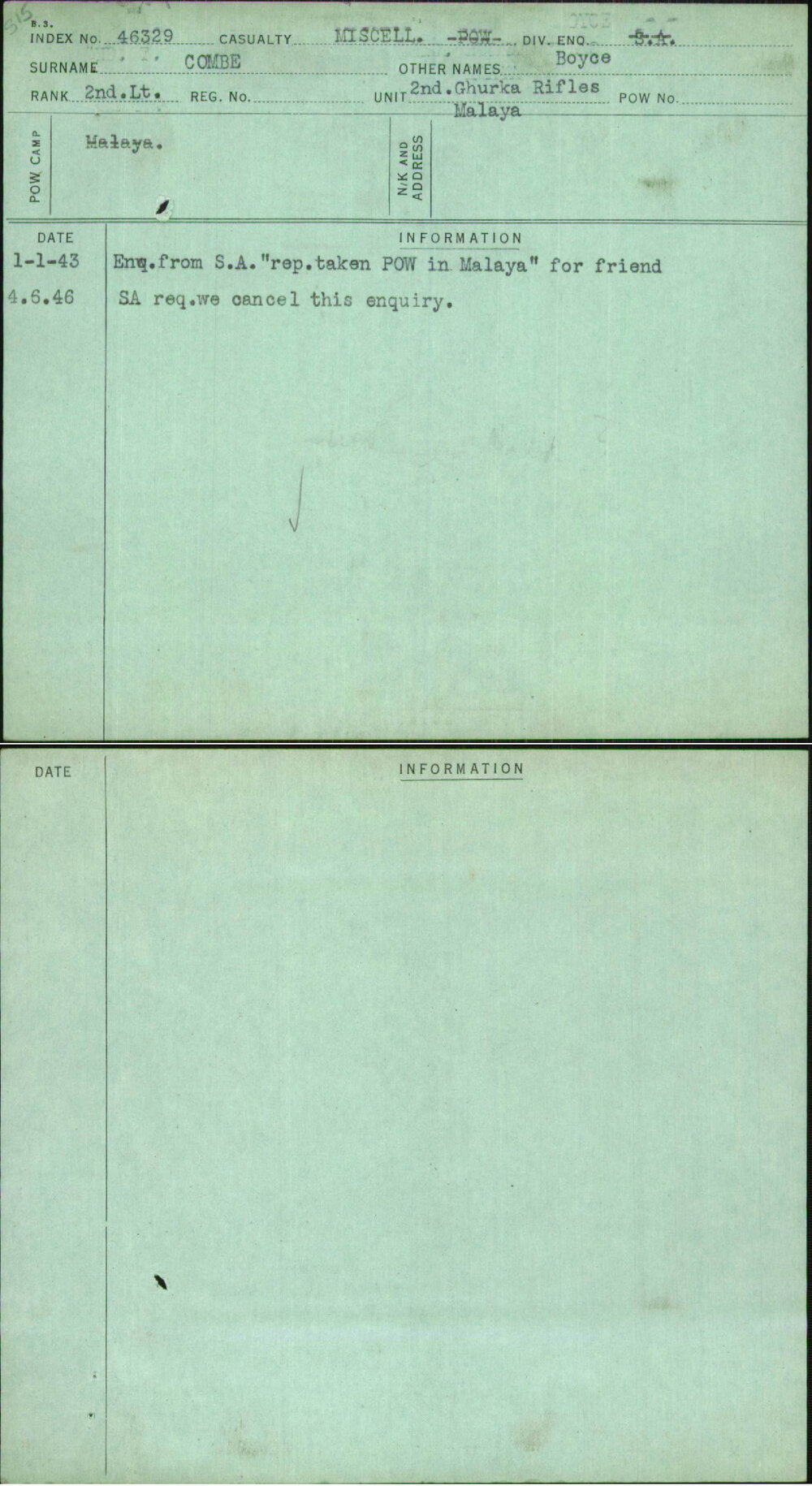 Combe, Boyce, [No Service Number]