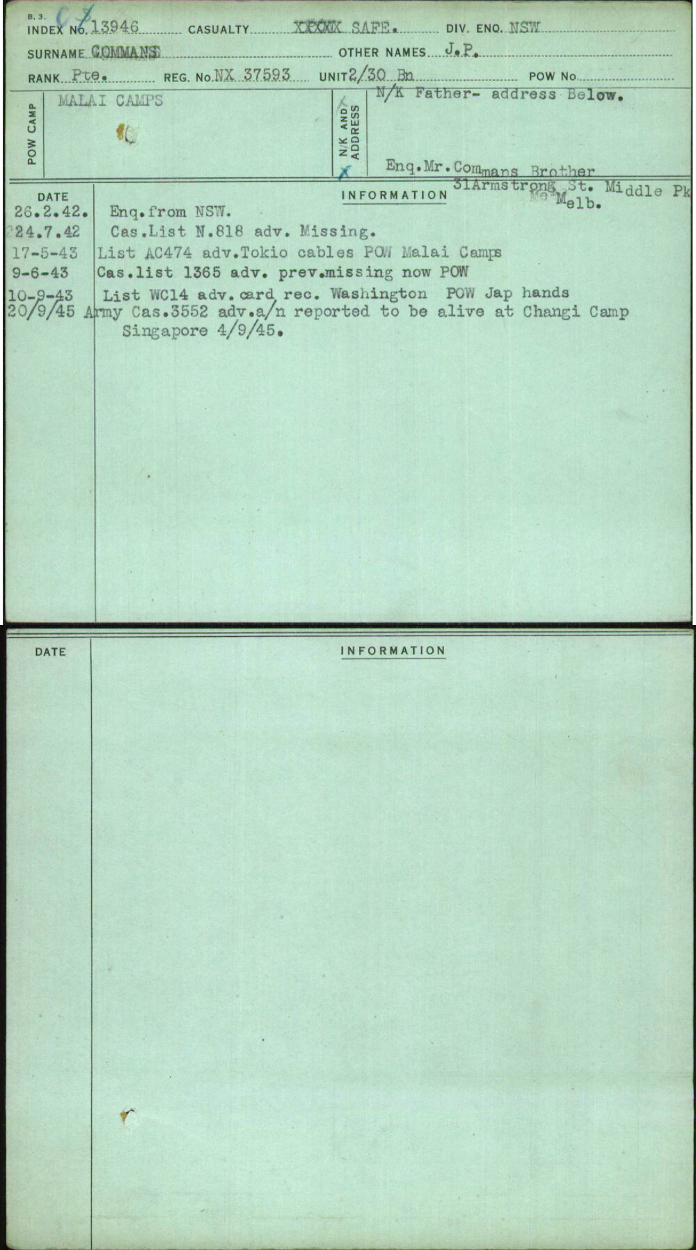 Commans, J P, NX37593