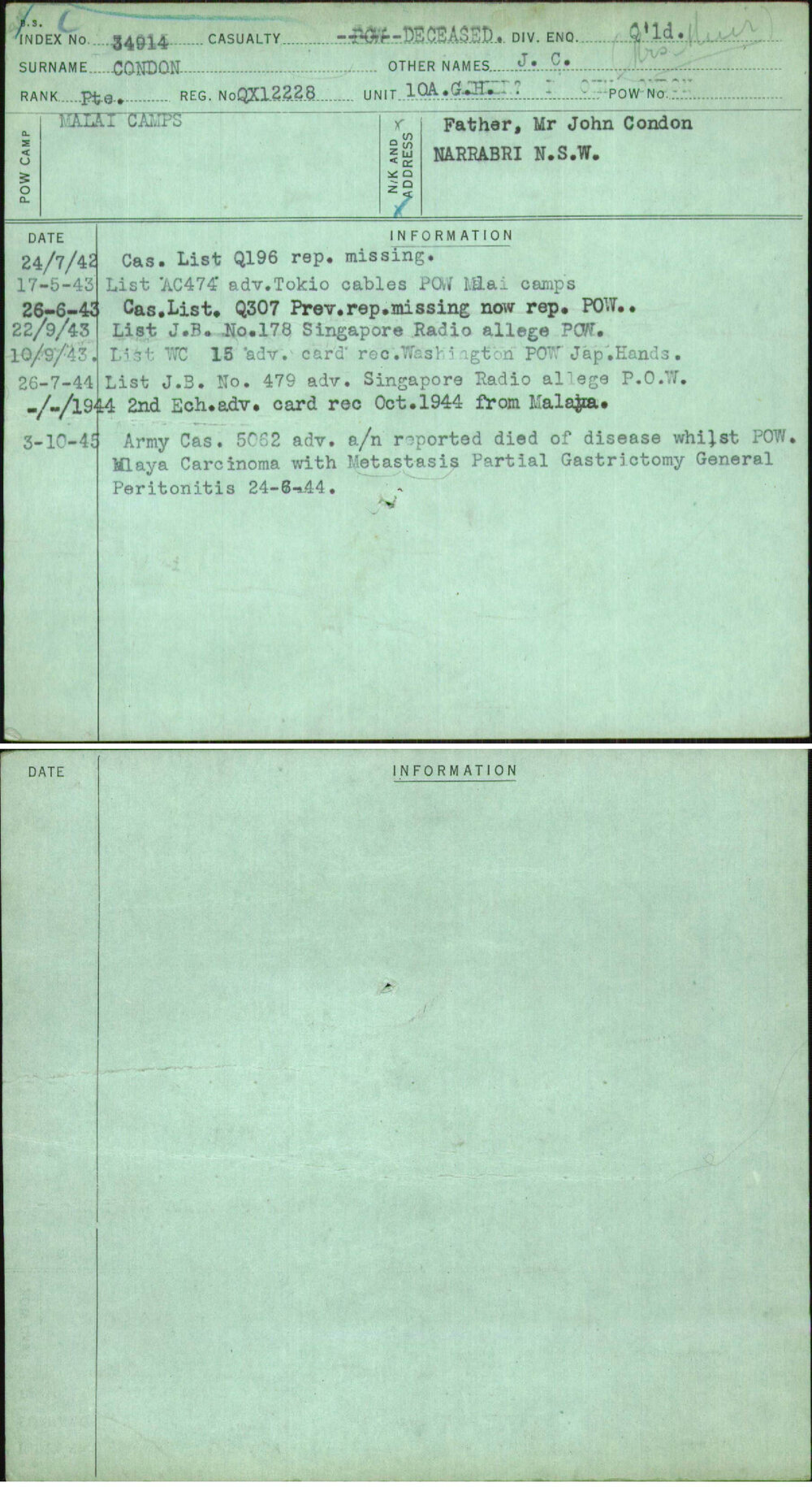 Condon, J C, QX12228
