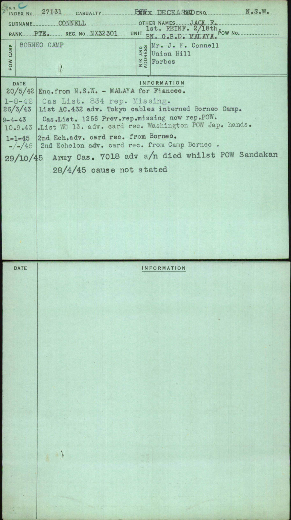 Connell, Jack F, NX32301