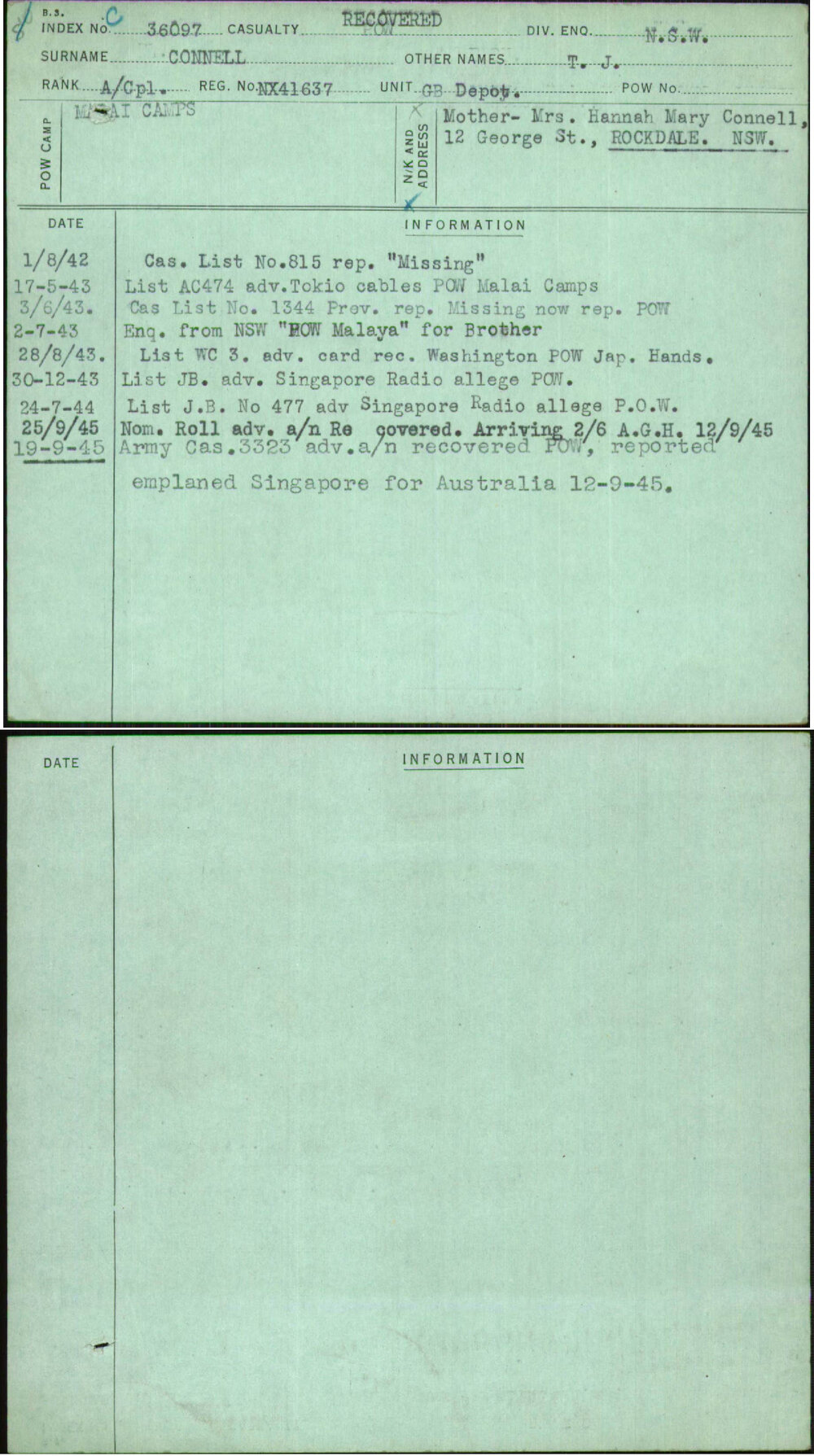 Connell, T J, NX41637