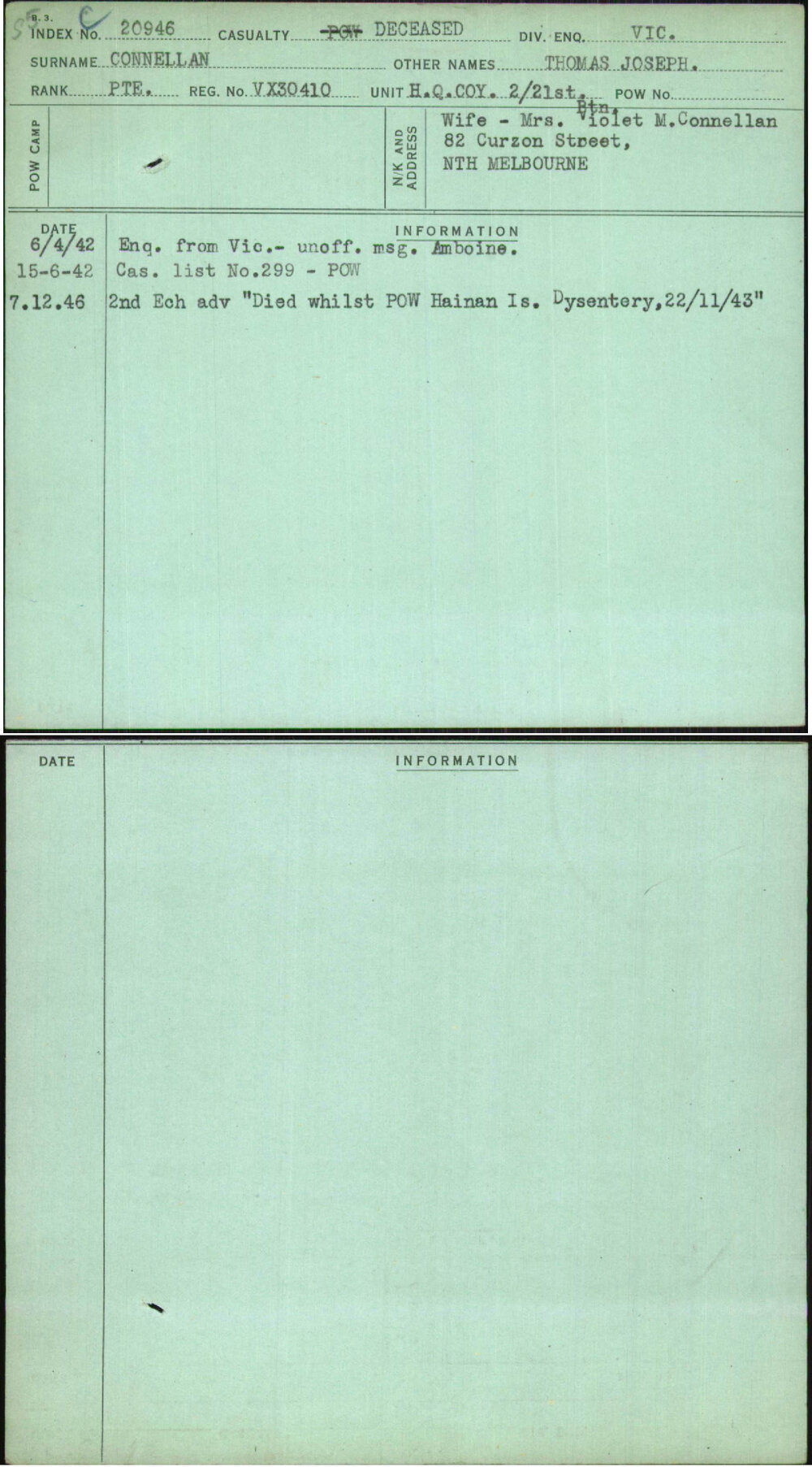 Connellan, Thomas Joseph, VX30410
