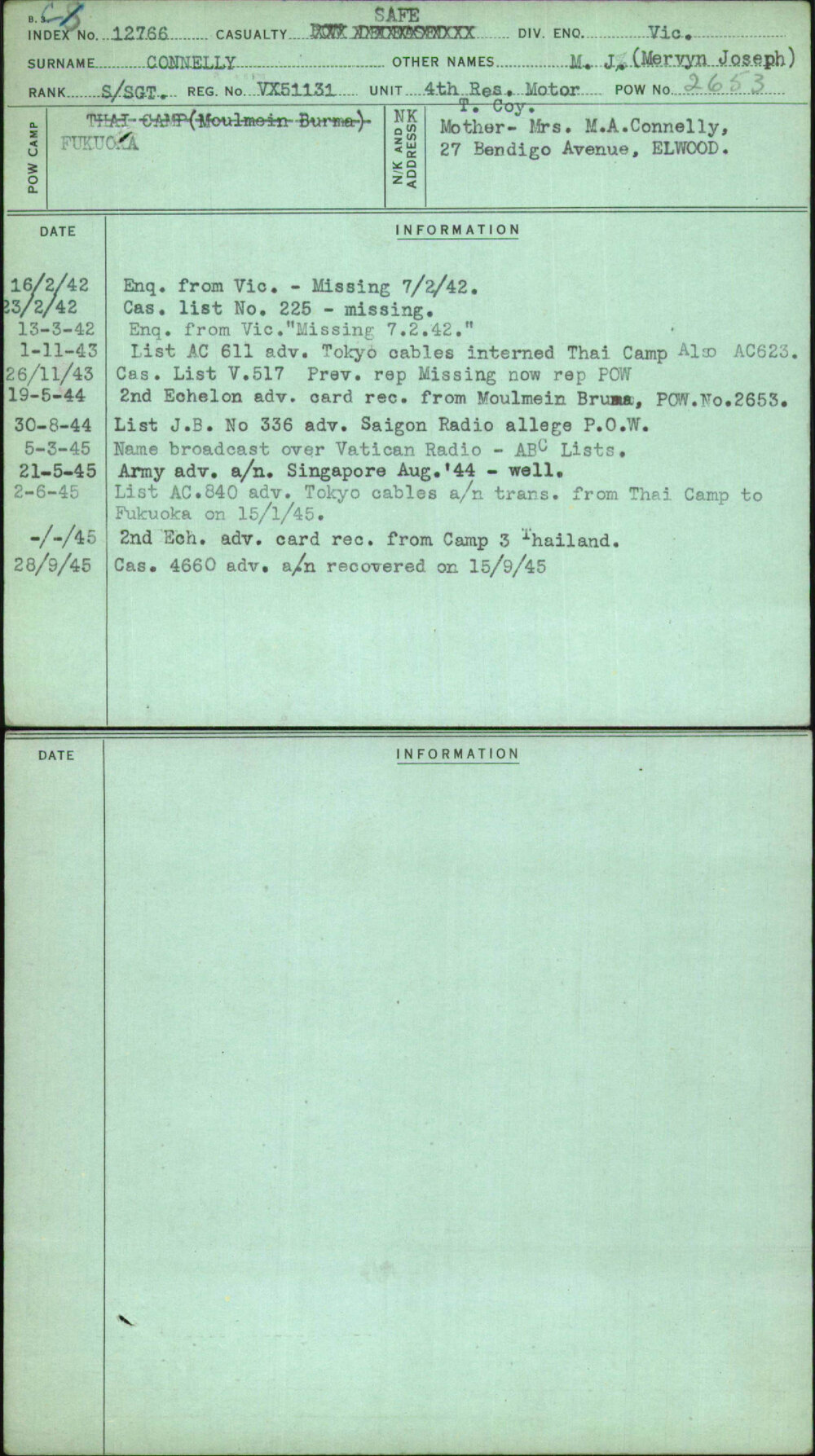 Connelly, M J (Mervyn Joseph), VX51131