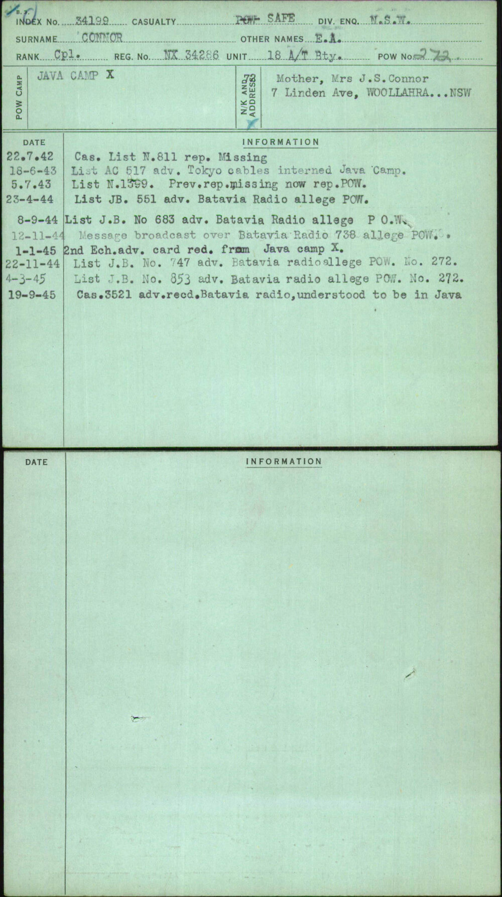 Connor, E A, NX34286