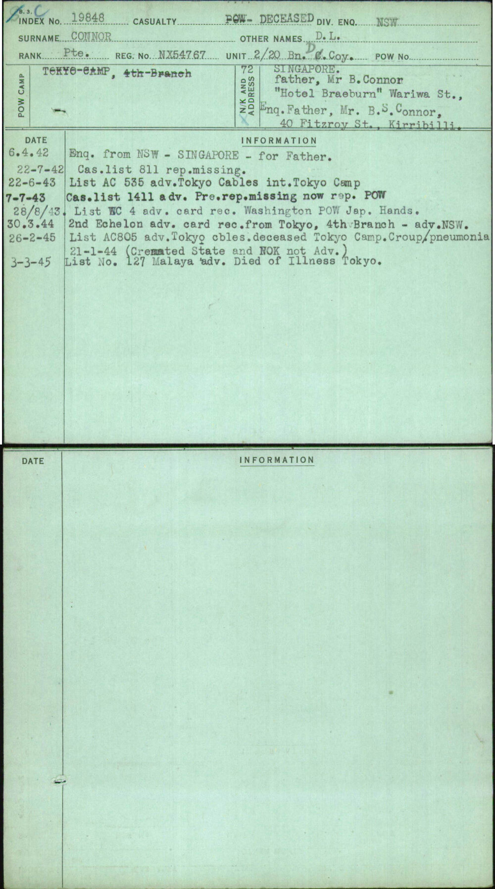 Connor, D L, NX54767