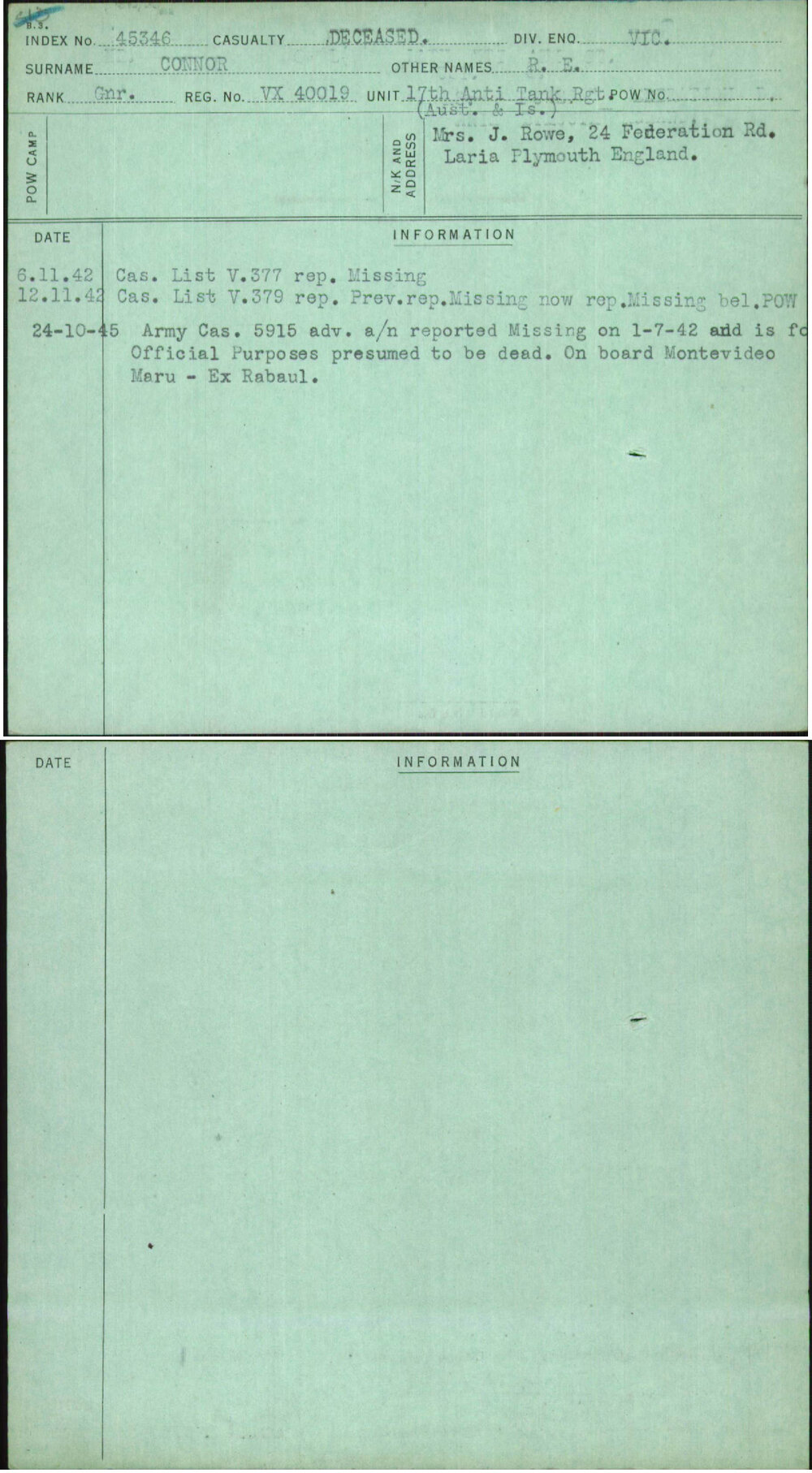 Connor, R E, VX40019