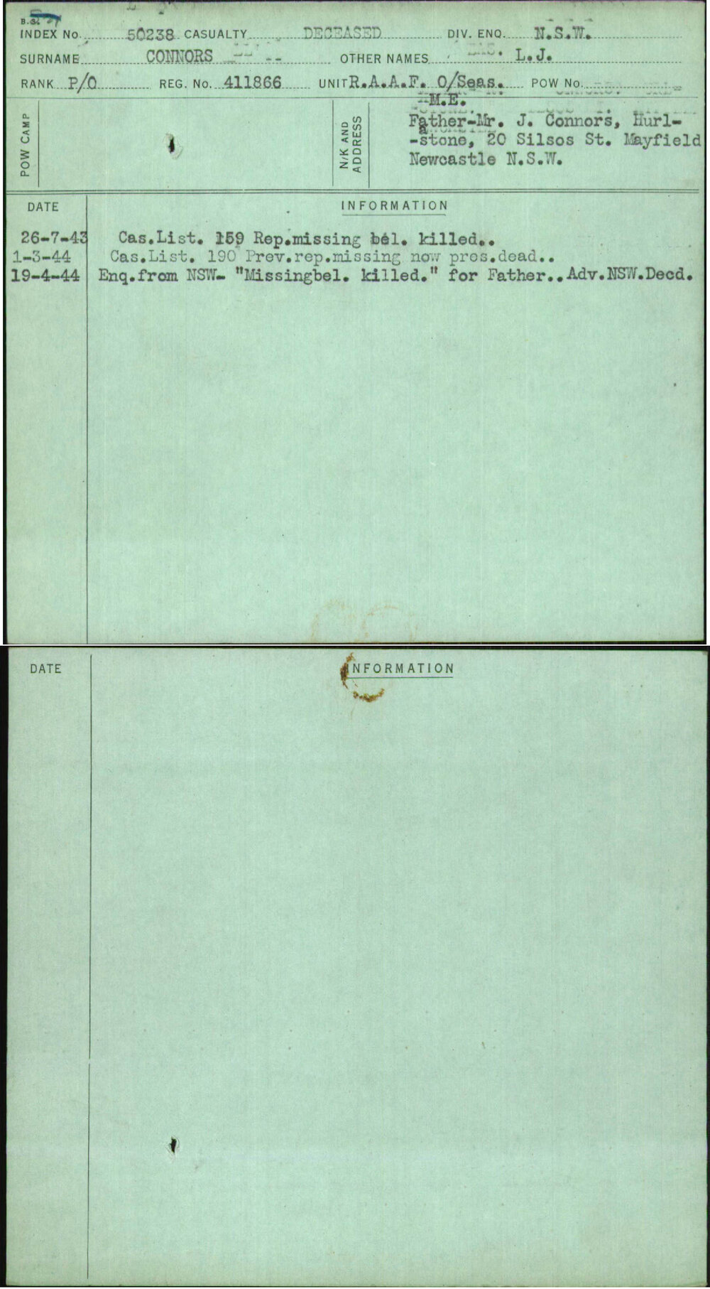 Connors, L J, 411866