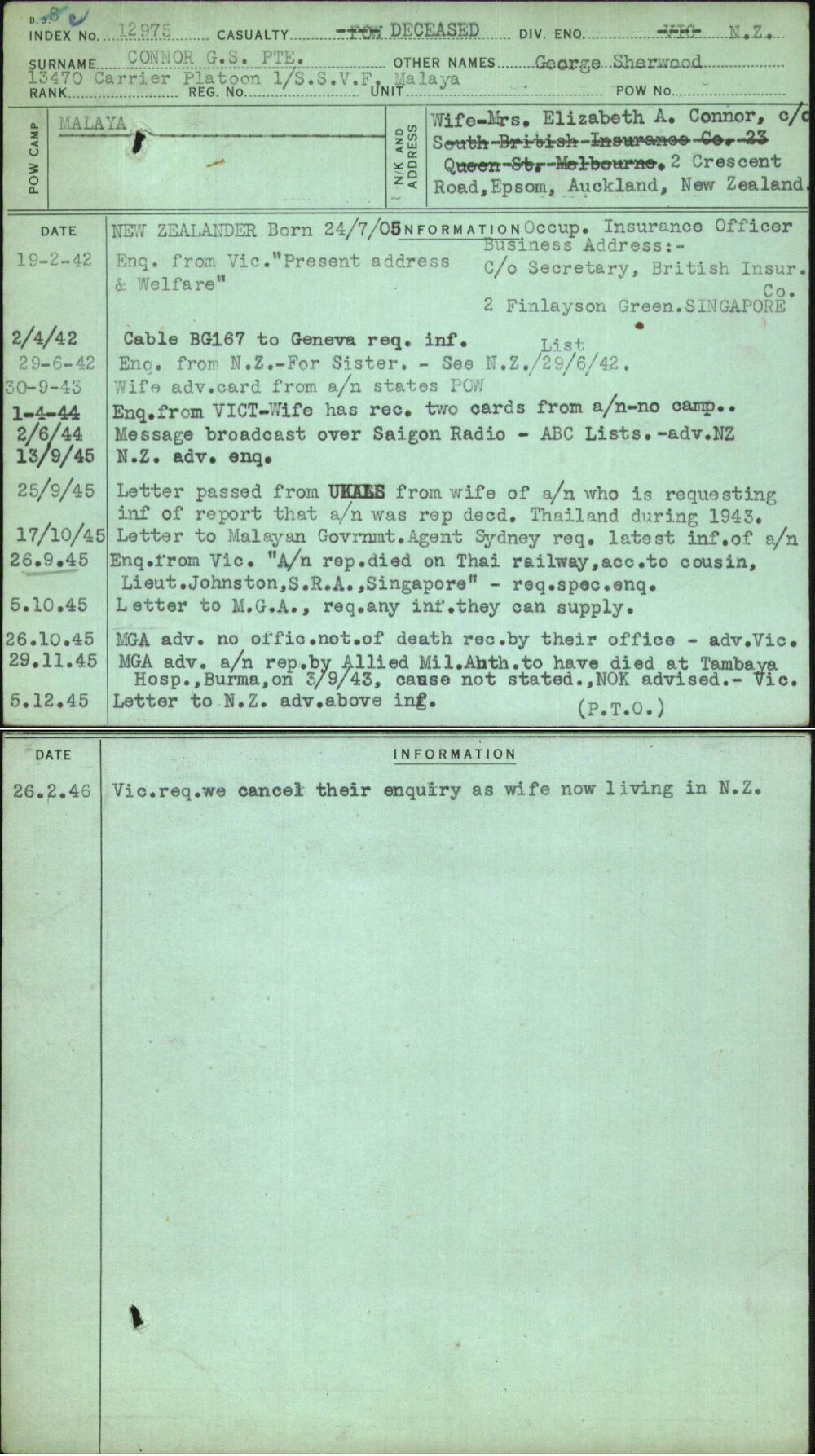 Connor Gs Pte, George Sherwood, [No Service Number]