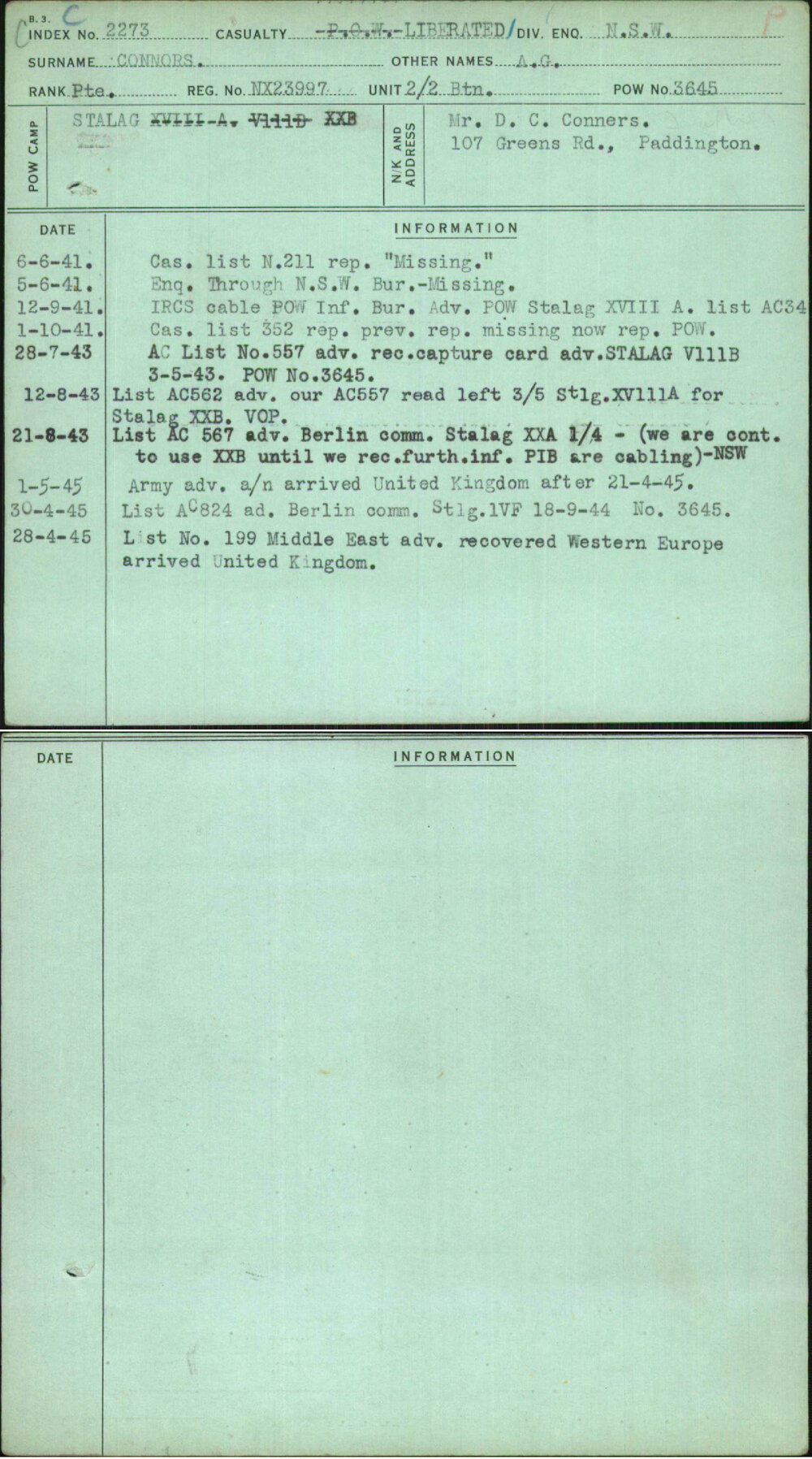 Connors, A G, NX23997