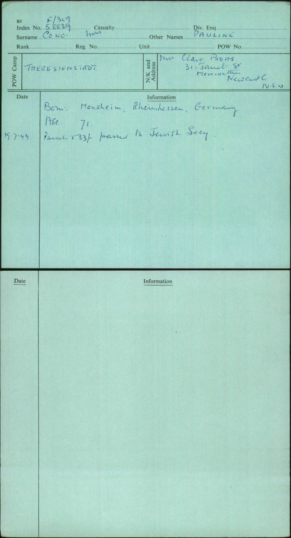 Cono, Pauline, [No Service Number]