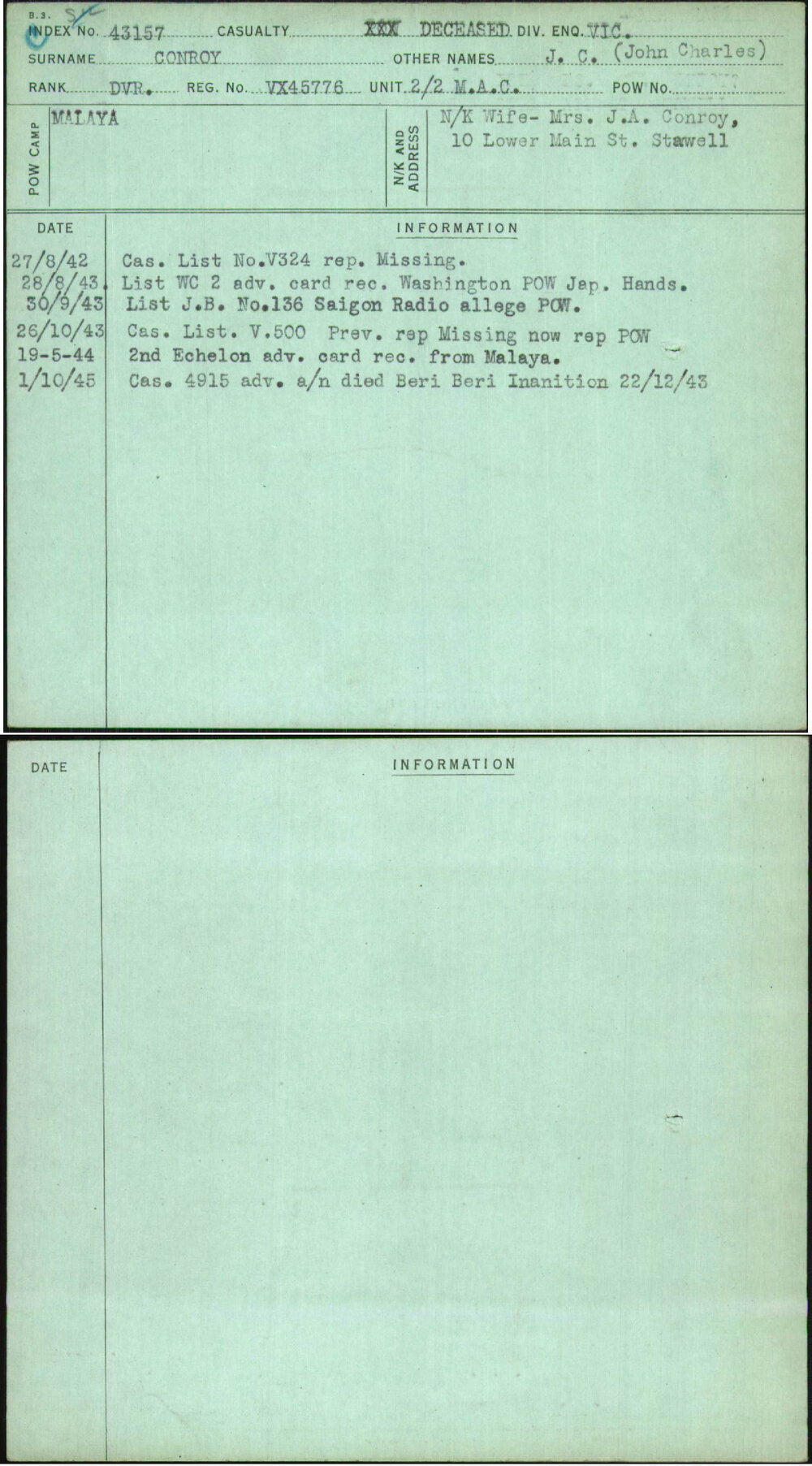 Conroy, J C (John Charles), VX45776