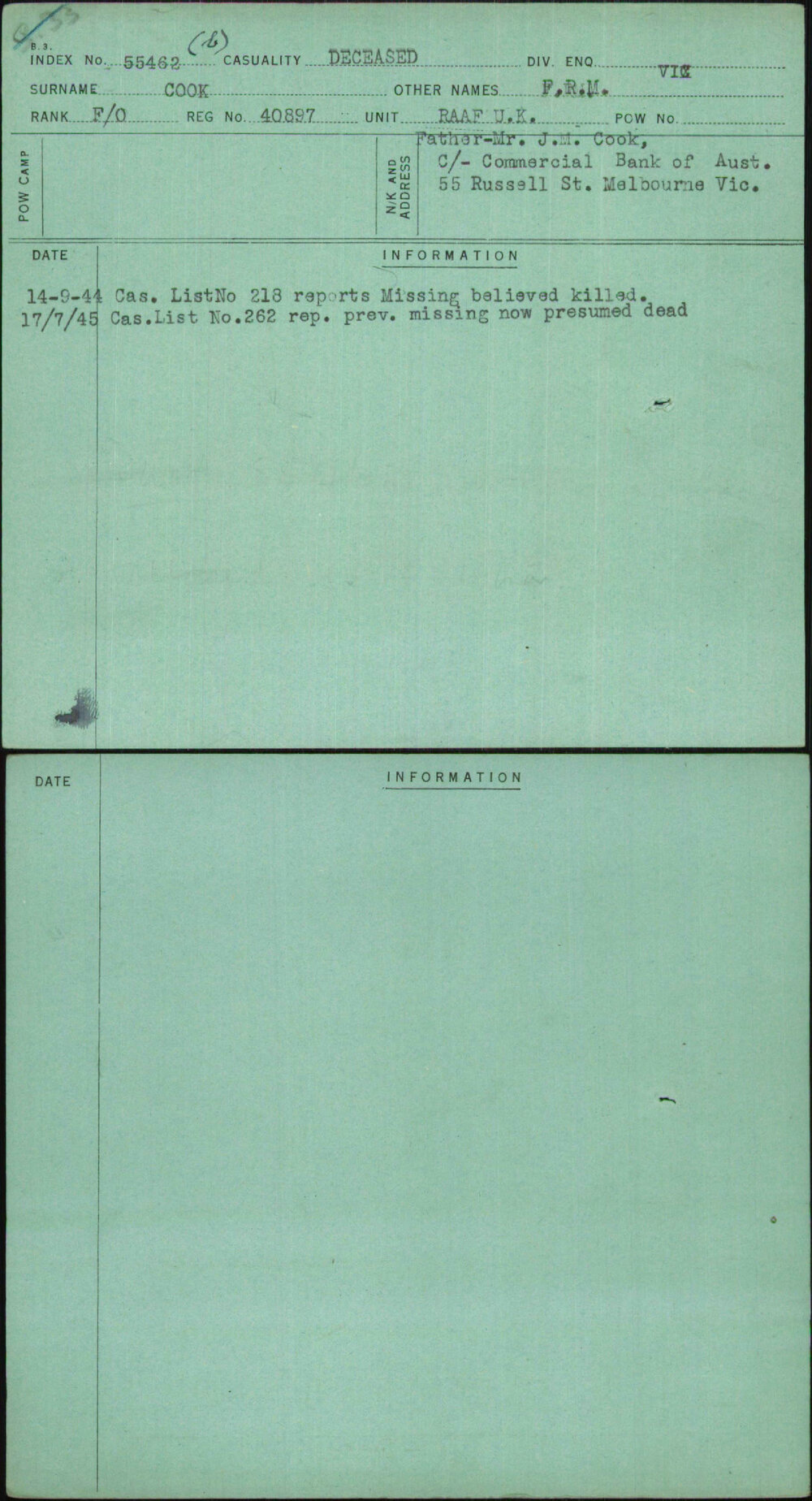 Cook, F R M, 40897