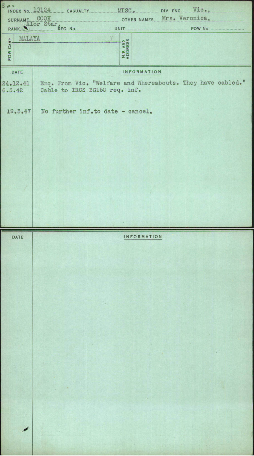 Cook, Mrs Veronica, [No Service Number]