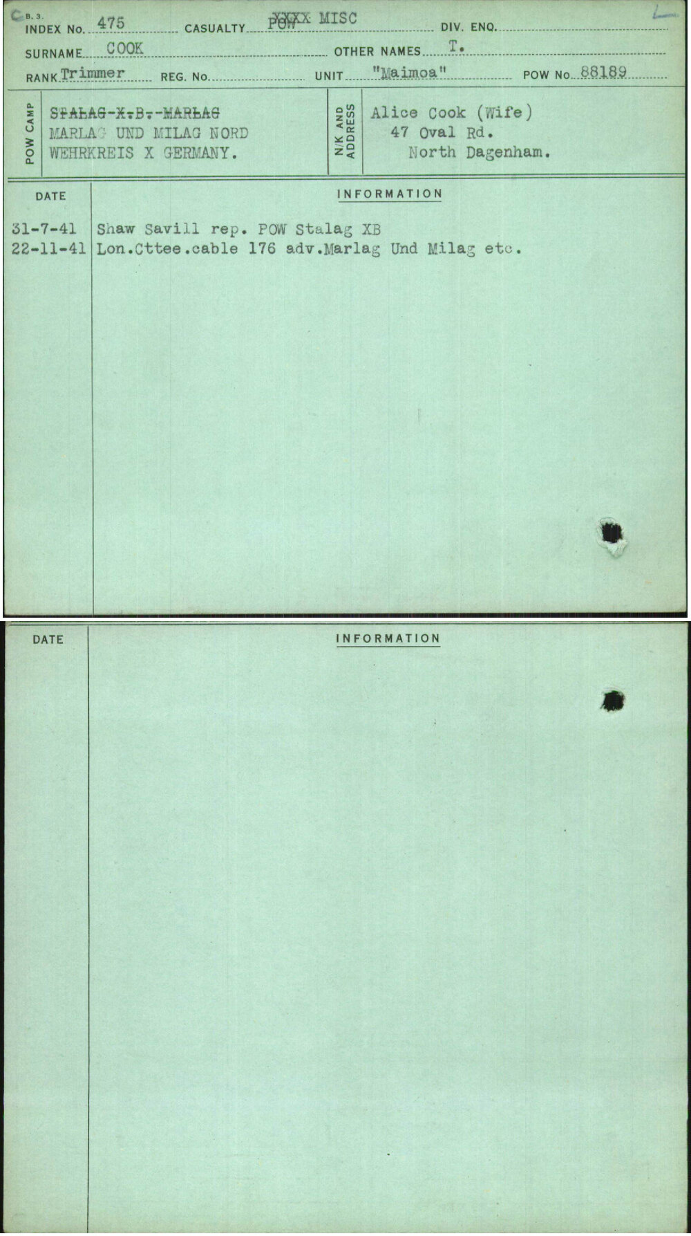 Cook, T, [No Service Number]