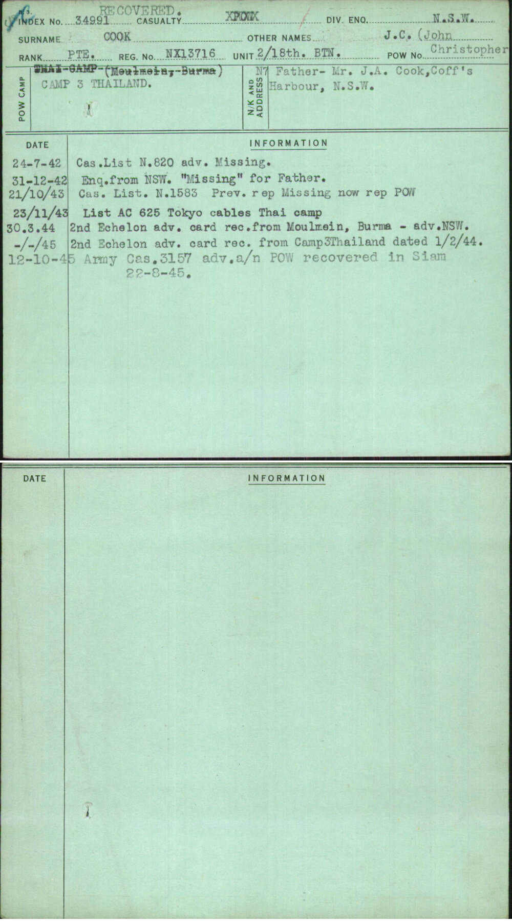 Cook, J C (John Christopher), NX13716