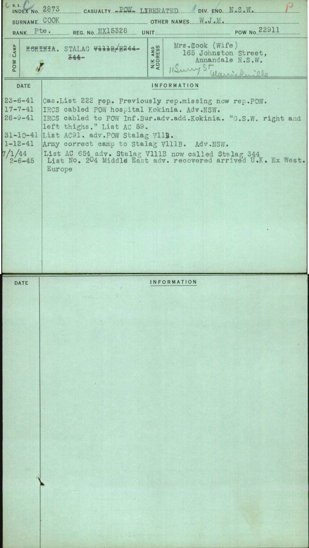 Cook, W J M, NX15328