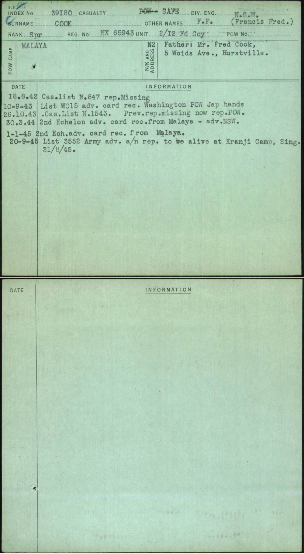 Cook, F F (Francis Fred), NX65943