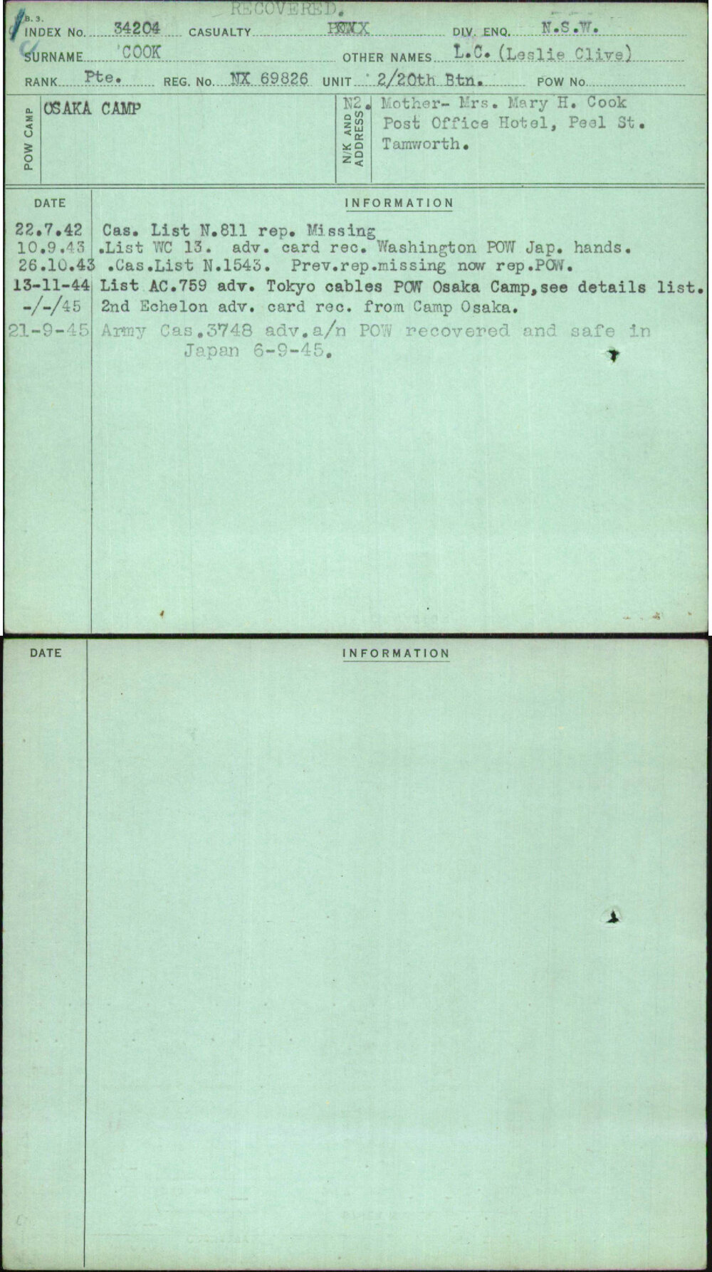 Cook, L C (Leslie Clive), NX69826