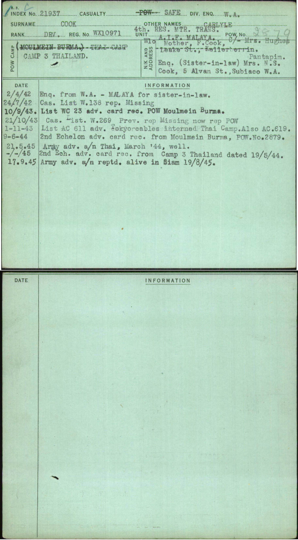 Cook, Carlyle, WX10971