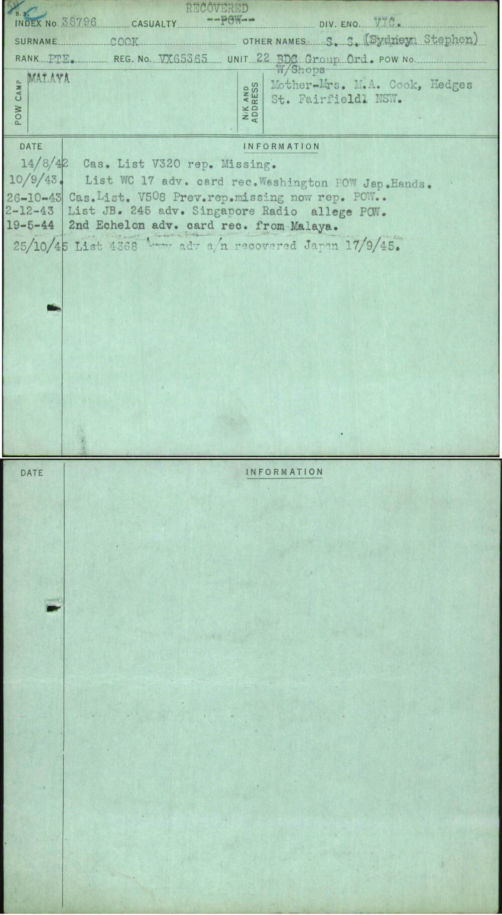 Cook, S S (Sydney Stephen), VX65365