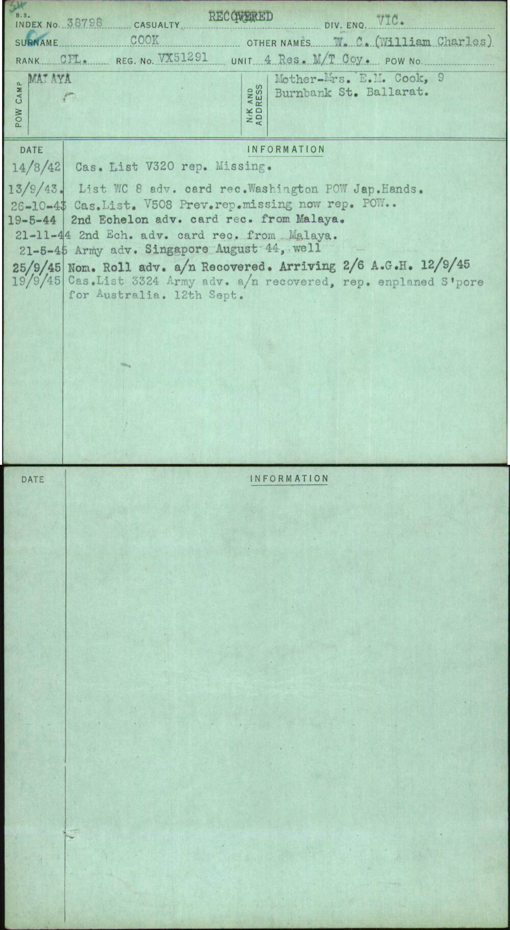 Cook, W C (William Charles), VX51291