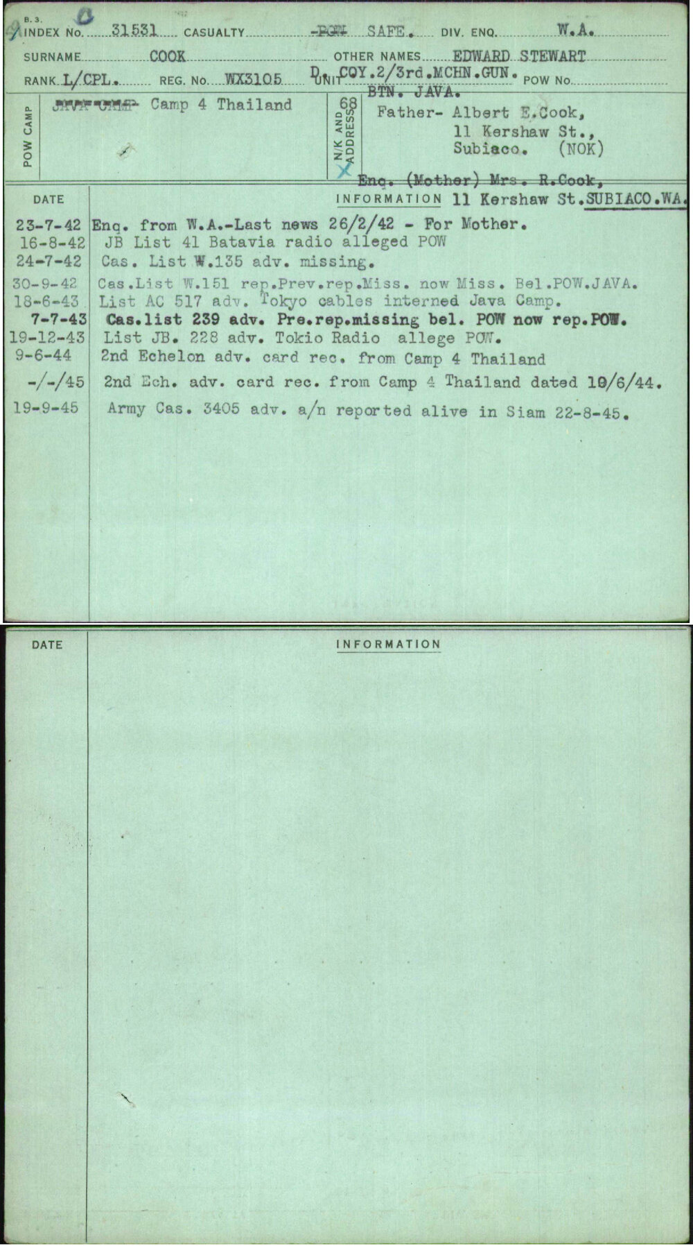 Cook, Edward Stewart, WX3105