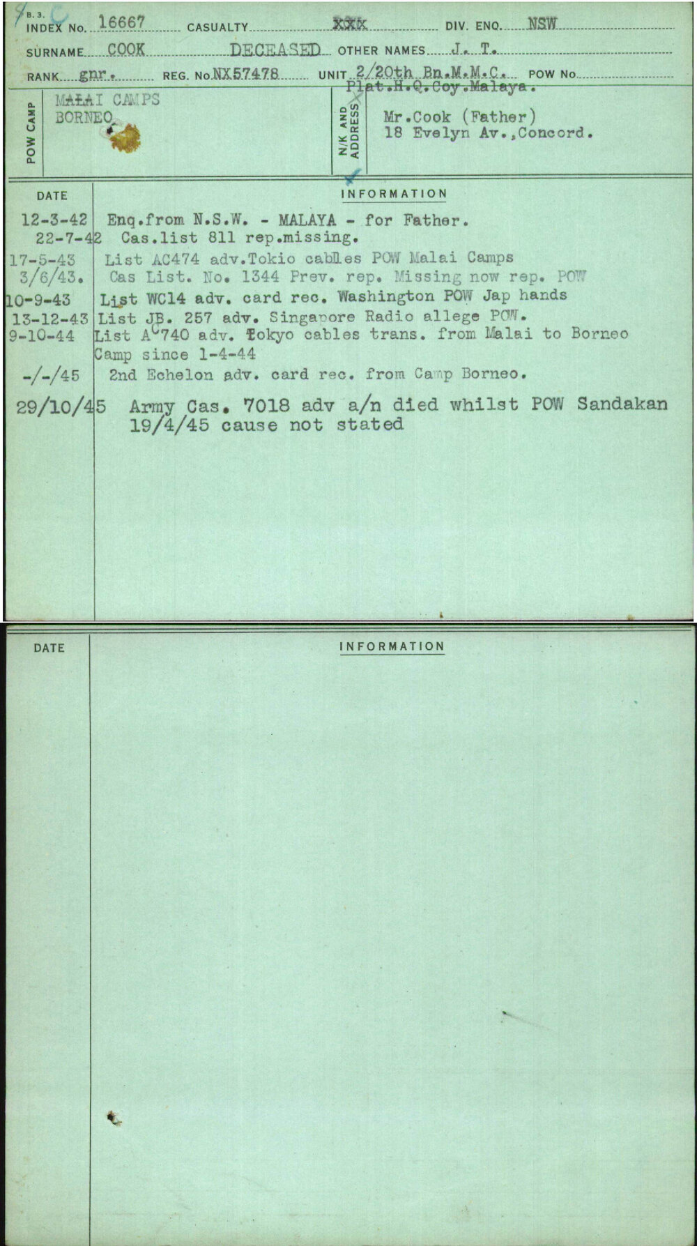 Cook Deceased, J T, NX57478