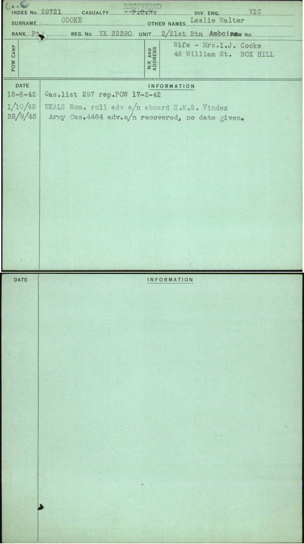 Cooke, Leslie Walter, VX32390