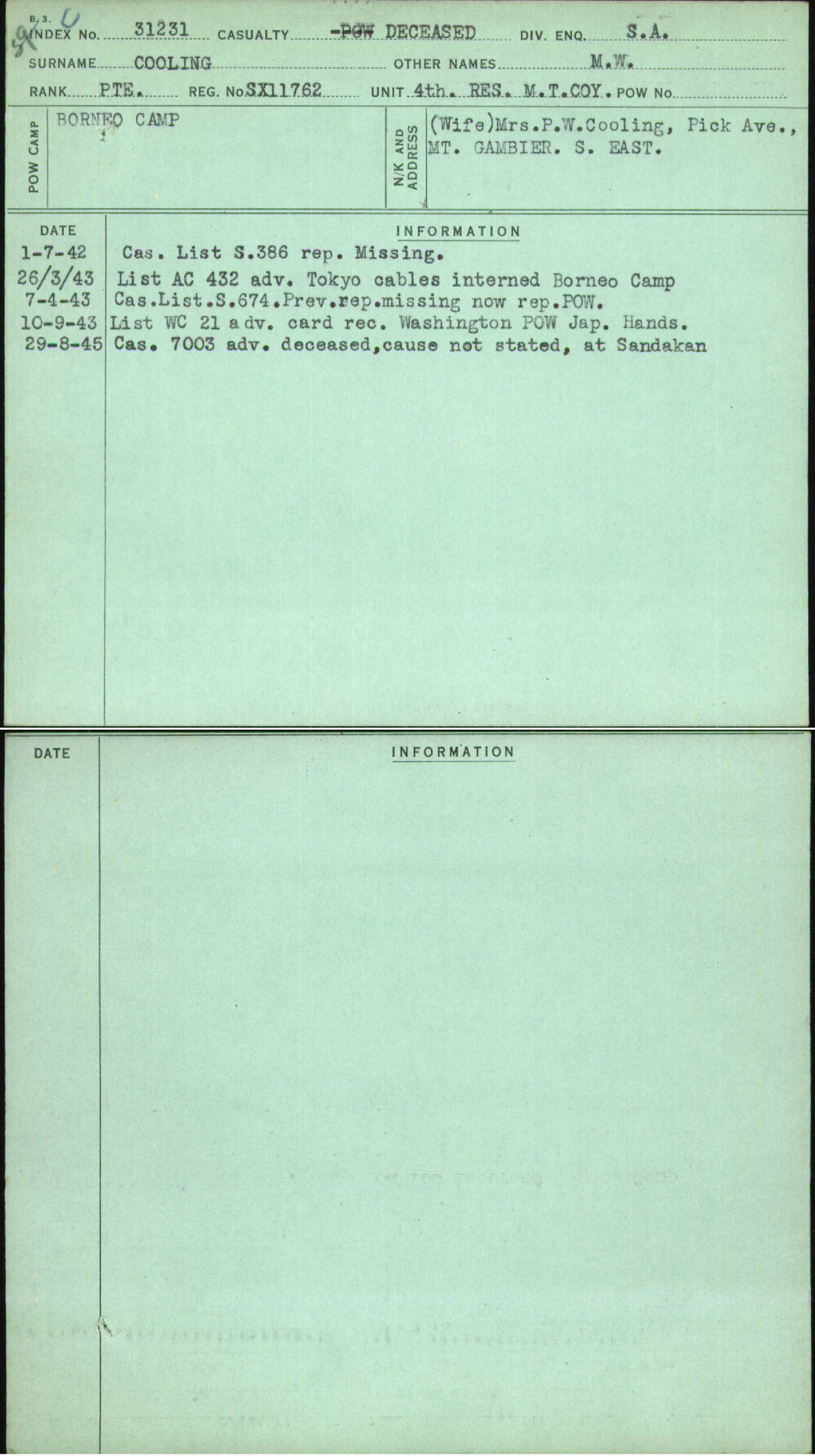 Cooling, M W, SX11762