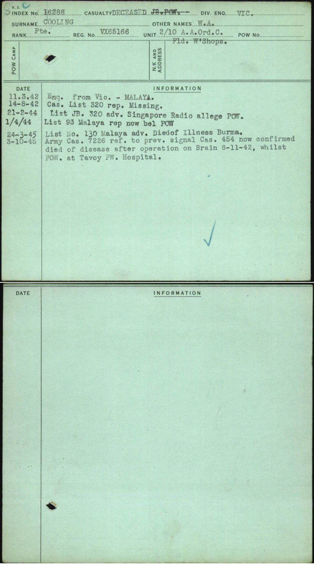 Cooling, W A, VX65166