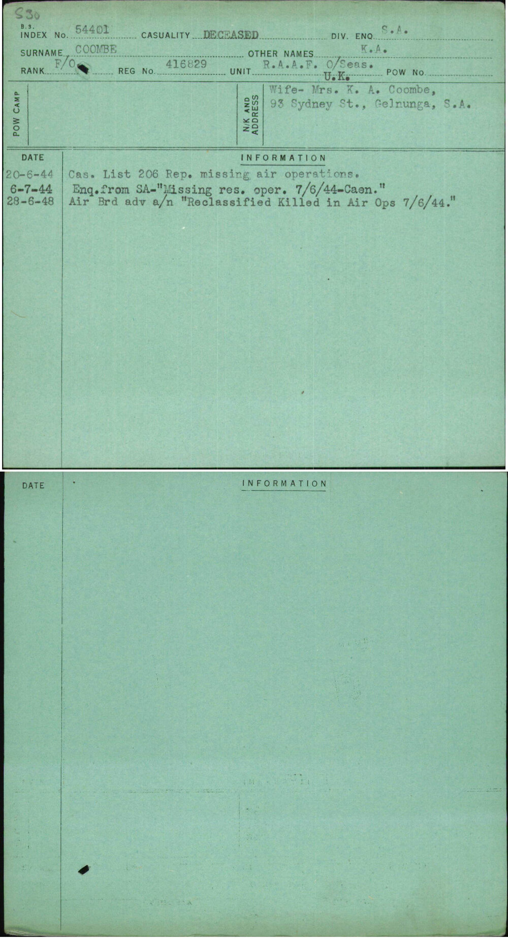 Coombe, K A, 416829