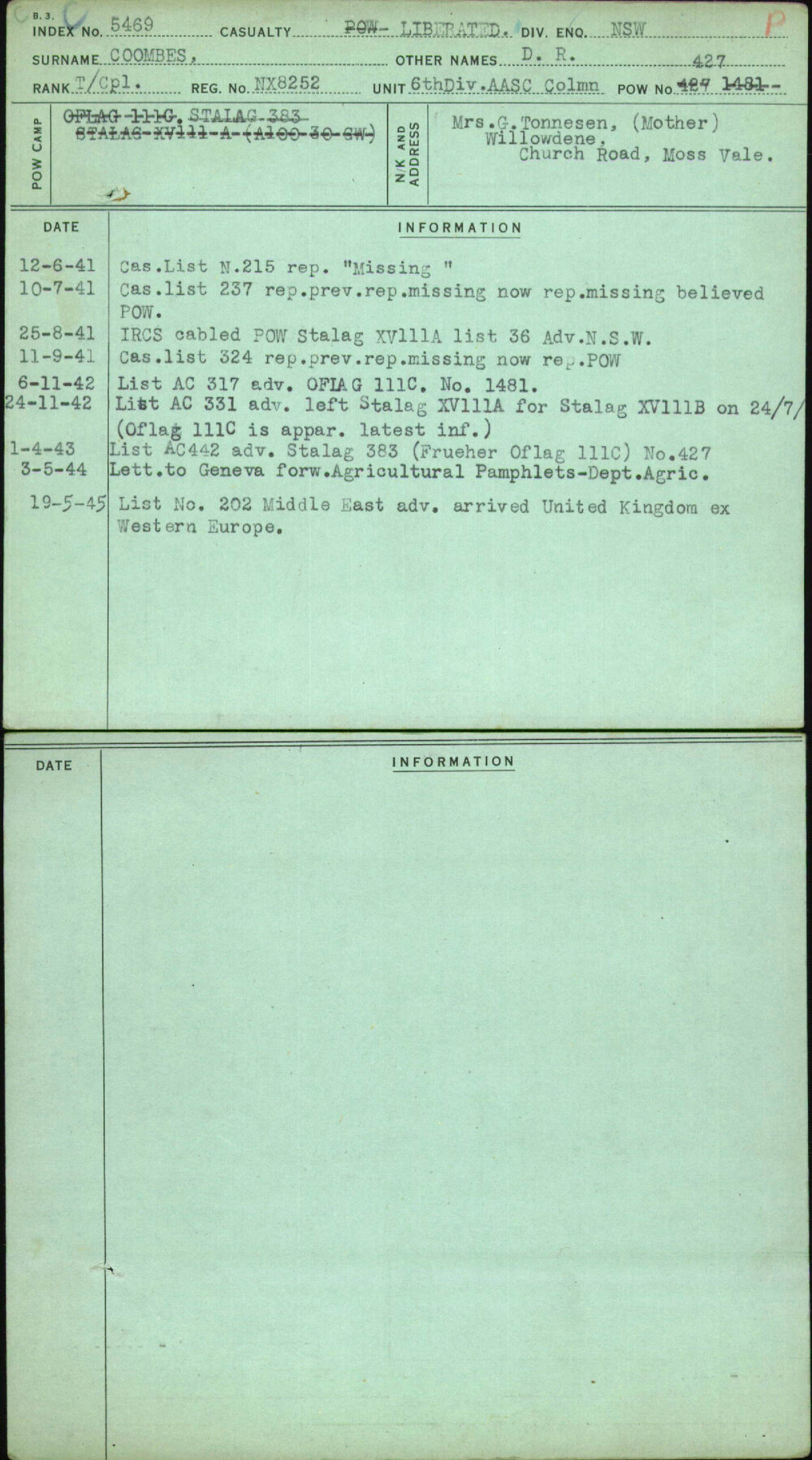 Coombes, D R, NX8252