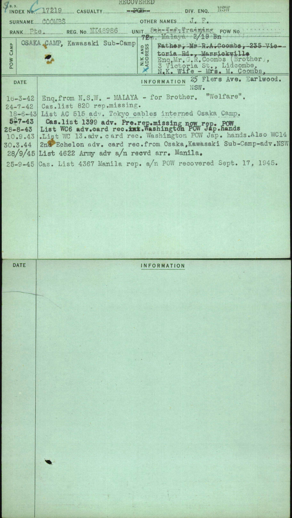 Coombs, J F, NX48986