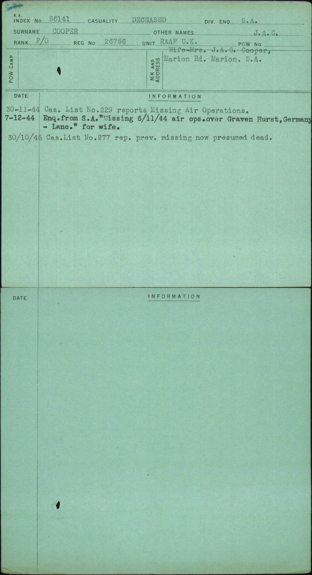 Cooper, J A G, 26756