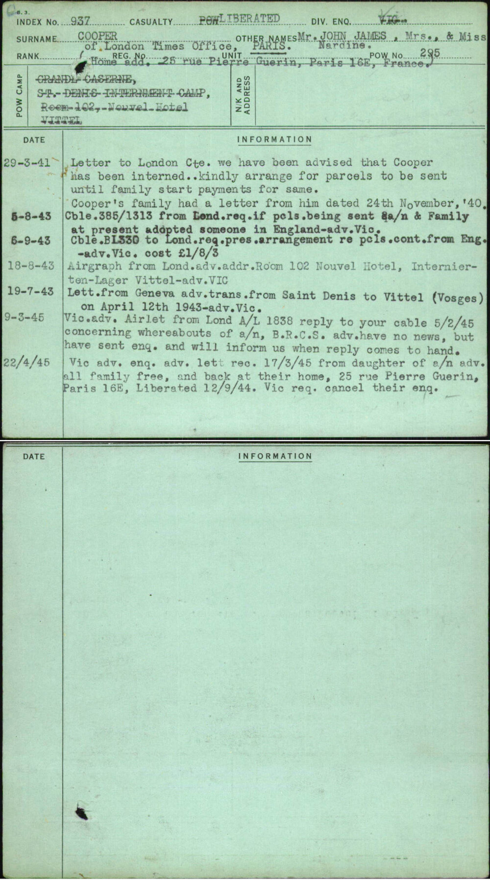 Cooper, Mr John James Mrs &amp; Miss Nardine, [No Service Number]