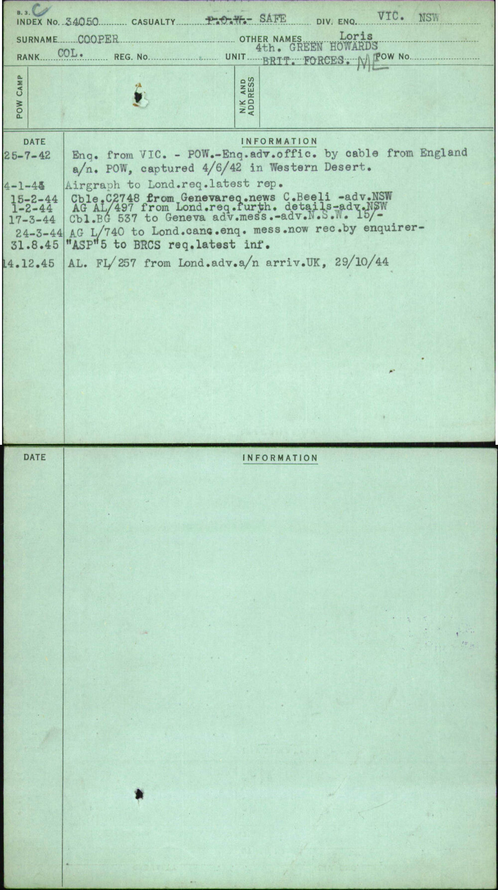 Cooper, Loris, [No Service Number]