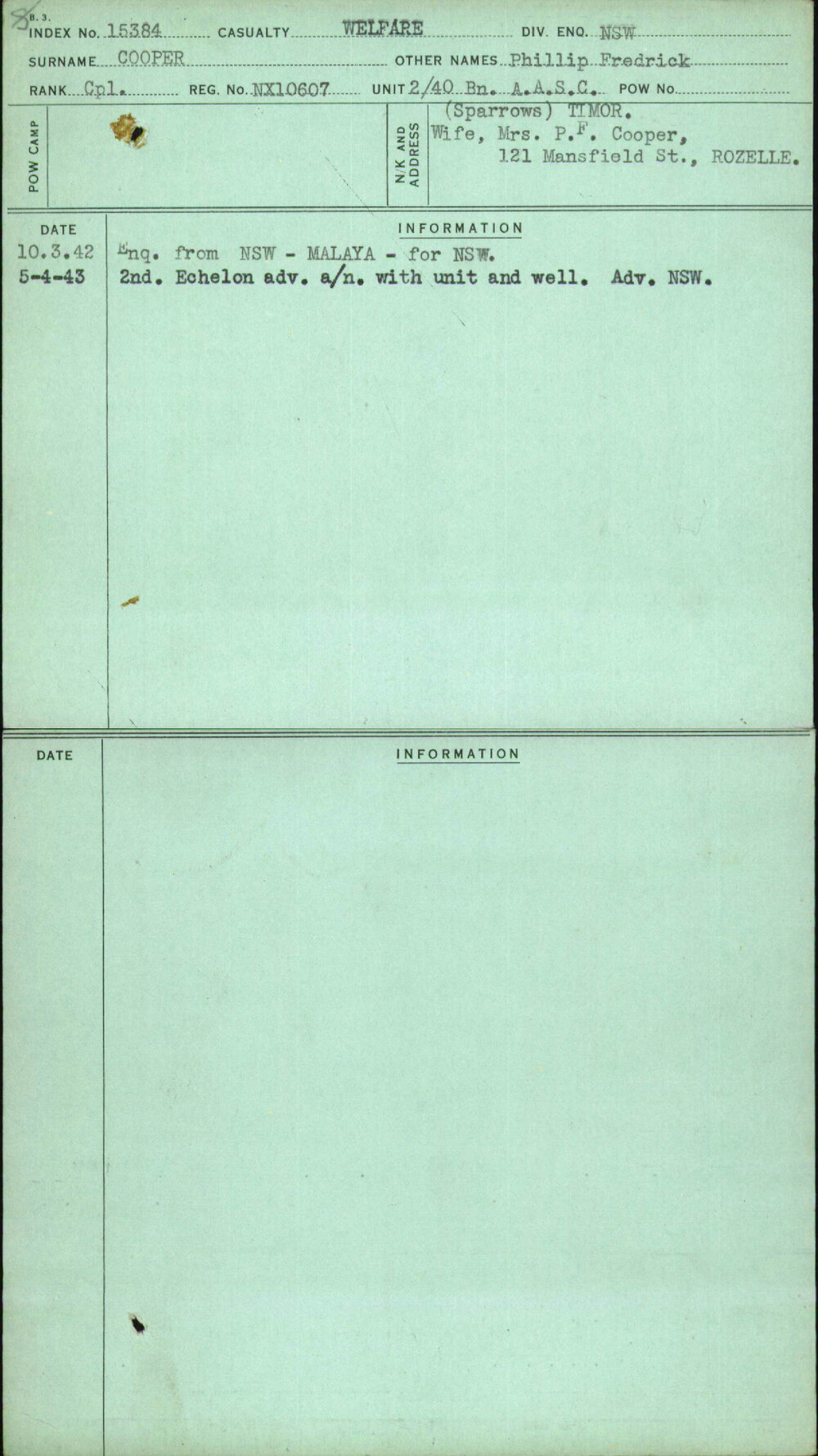 Cooper, Phillip Fredrick, NX10607