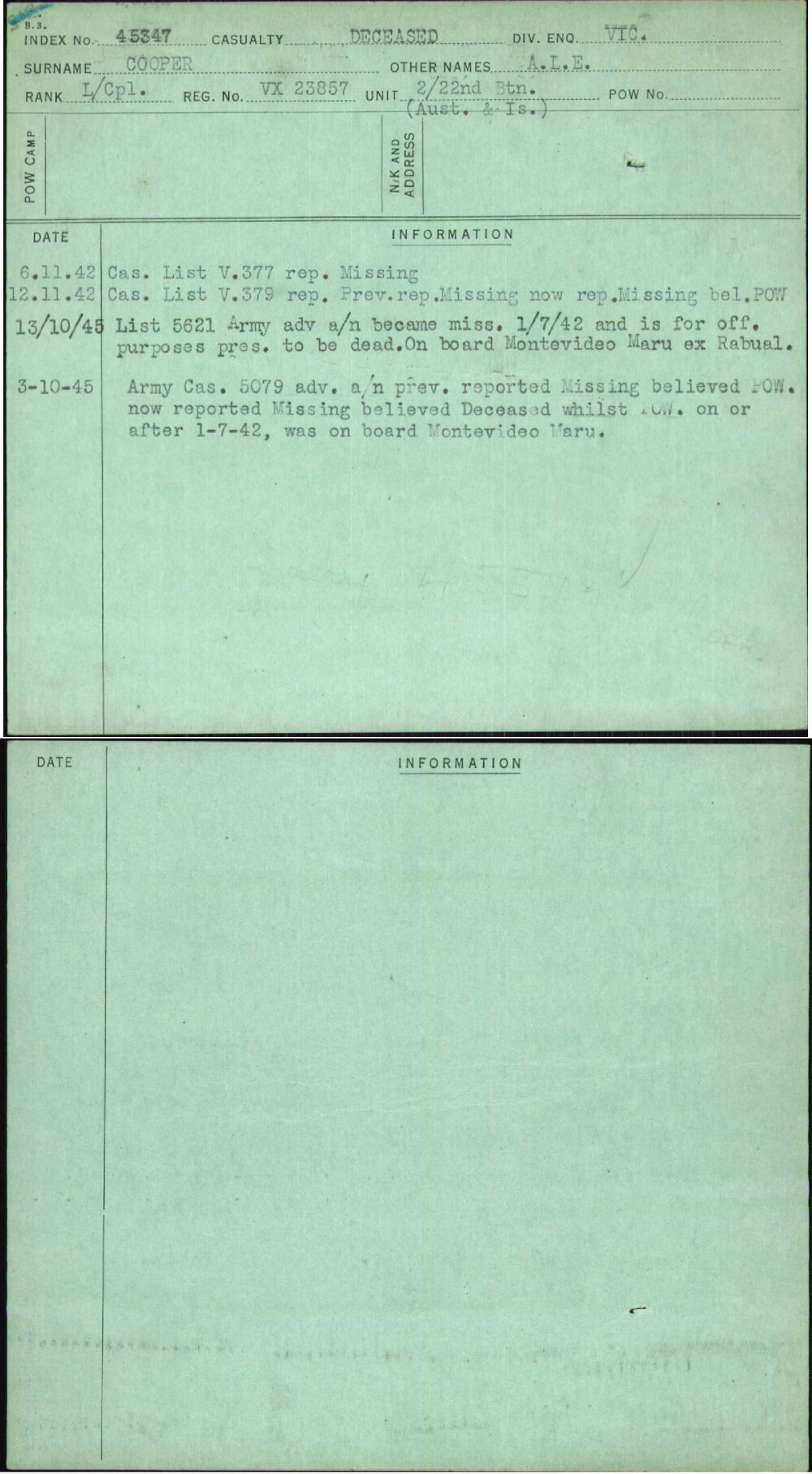 Cooper, A L E, VX23857