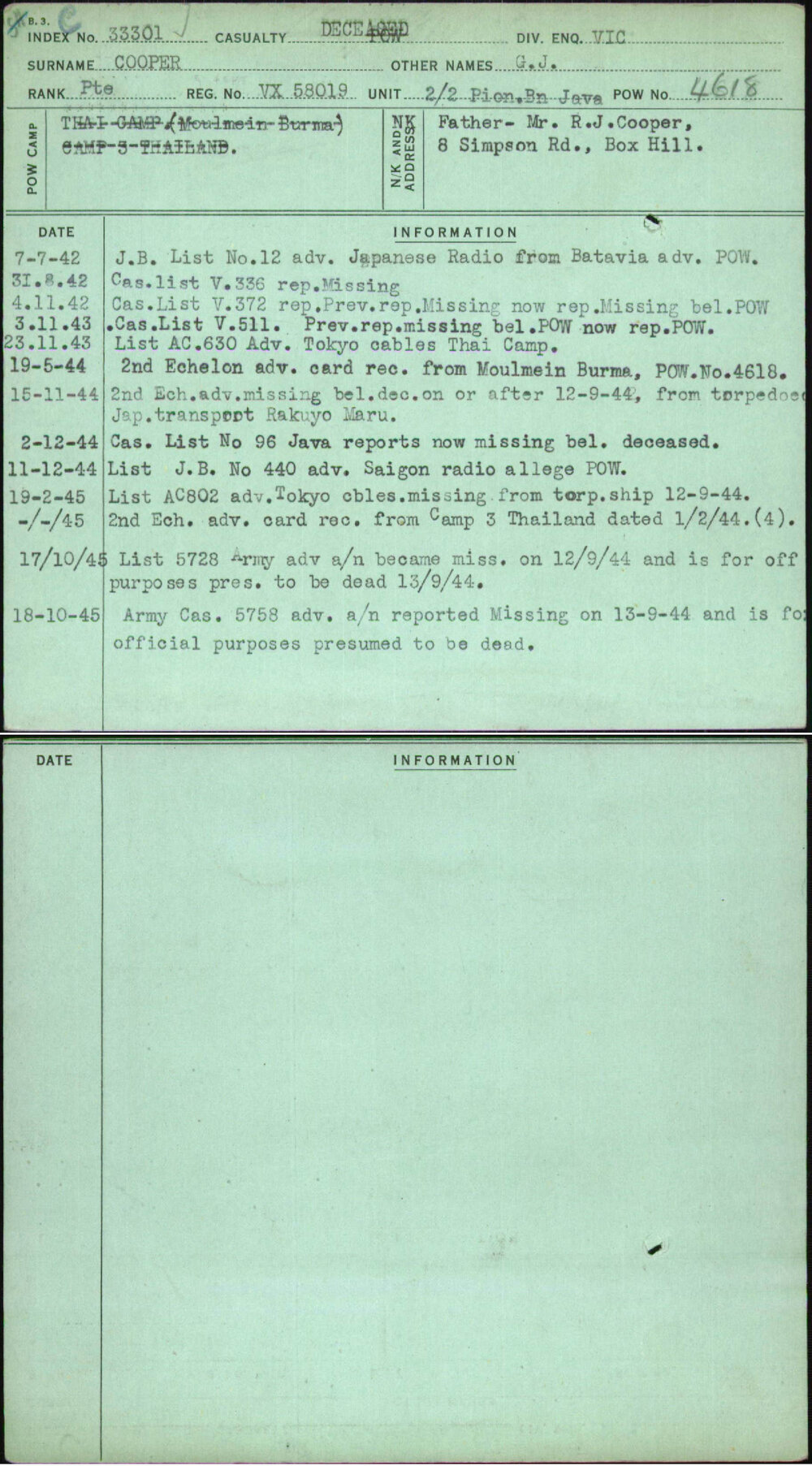 Cooper, G J, VX58019