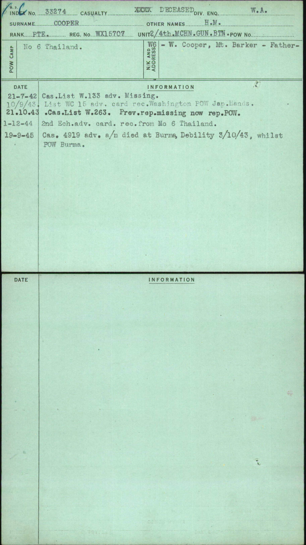 Cooper, H M, WX15707