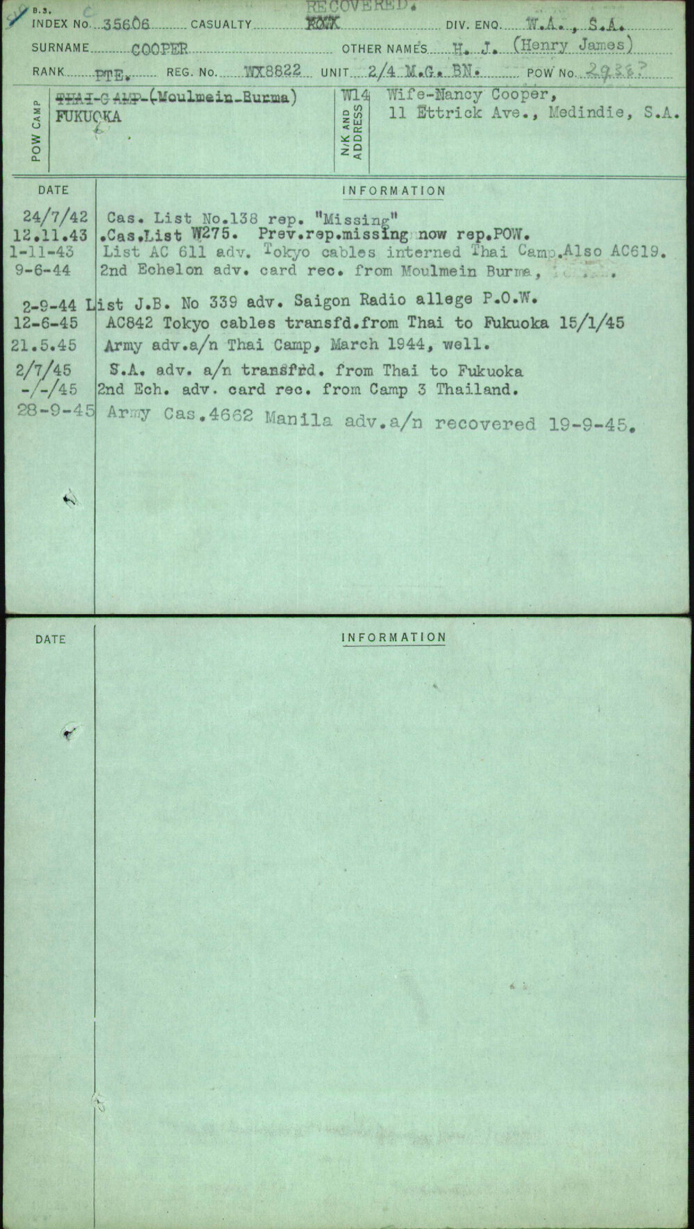 Cooper, H J (Henry James), WX8822