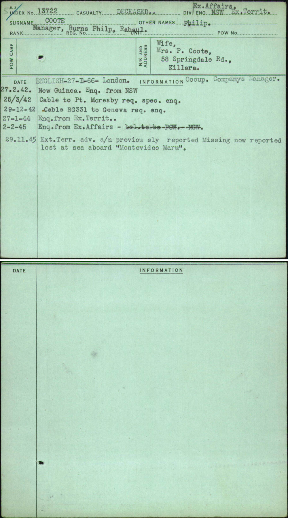 Coote, Philip, [No Service Number]