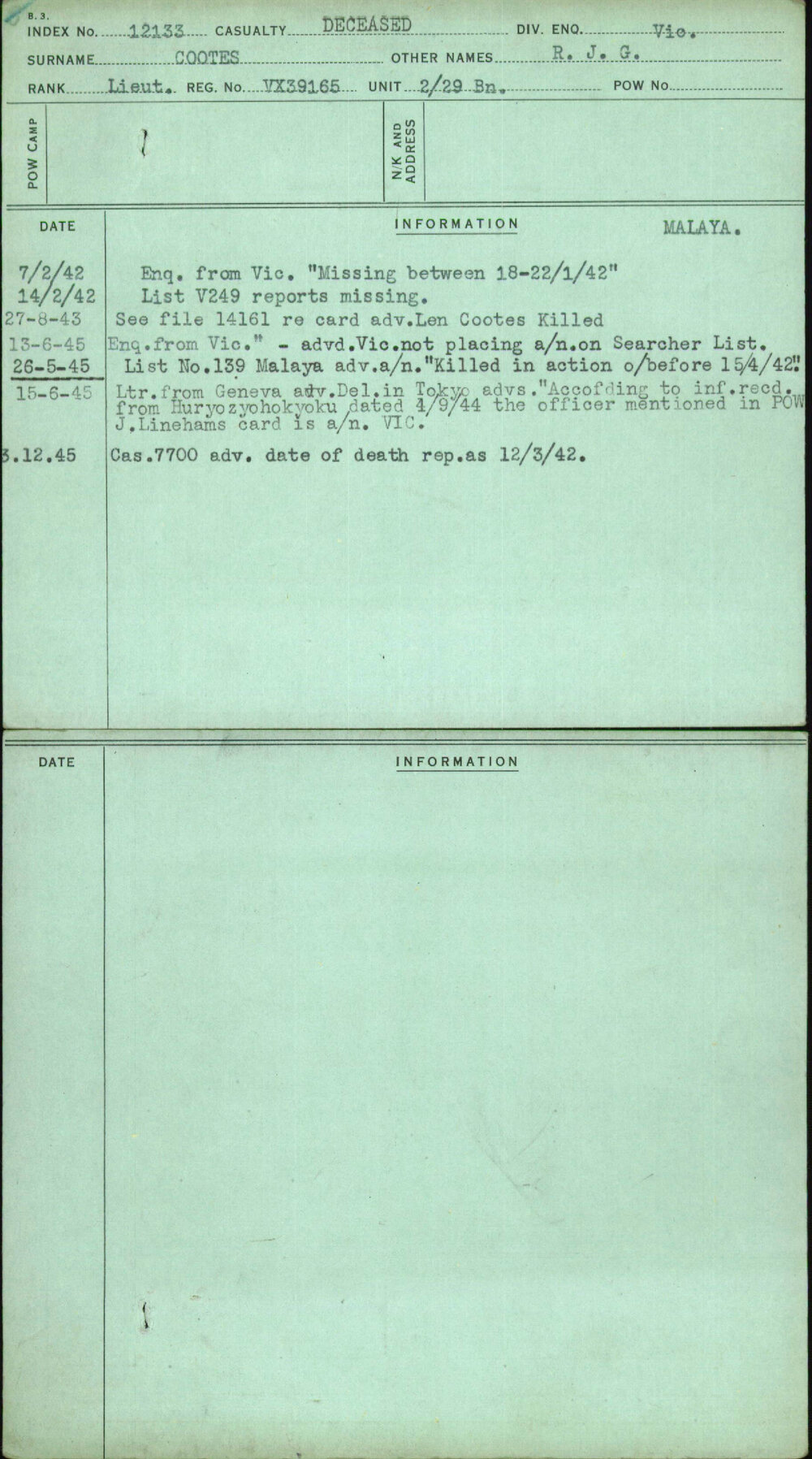 Cootes, R J G, VX39165
