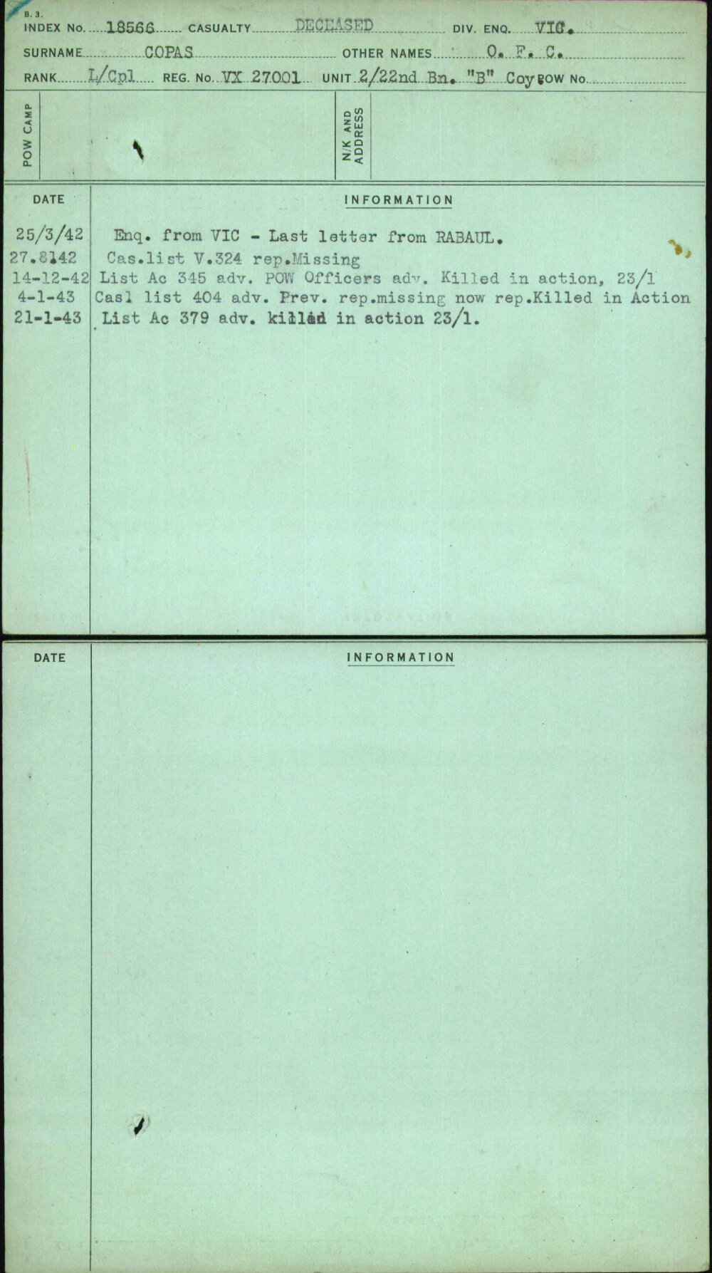 Copas, O F C, VX27001