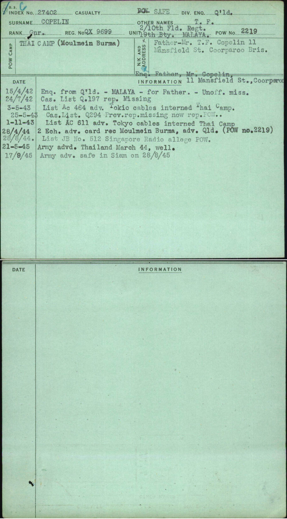 Copelin, T F, QX9699