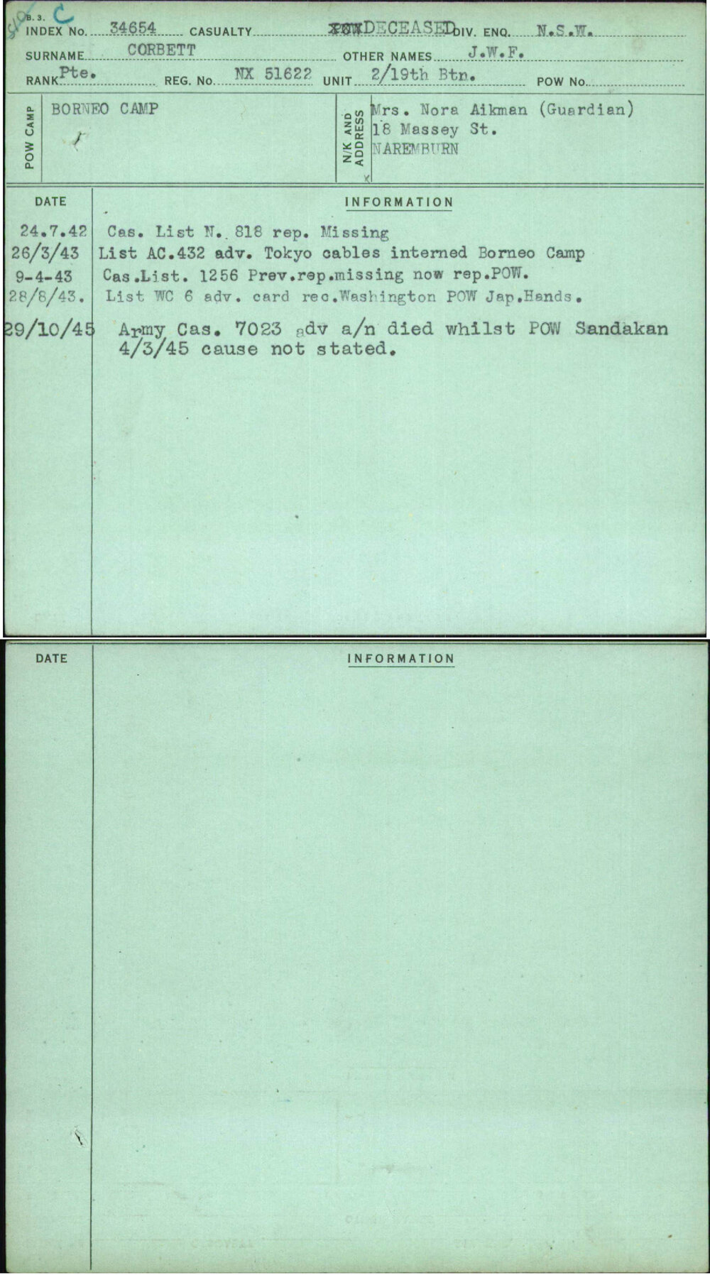 Corbett, J W F, NX51622