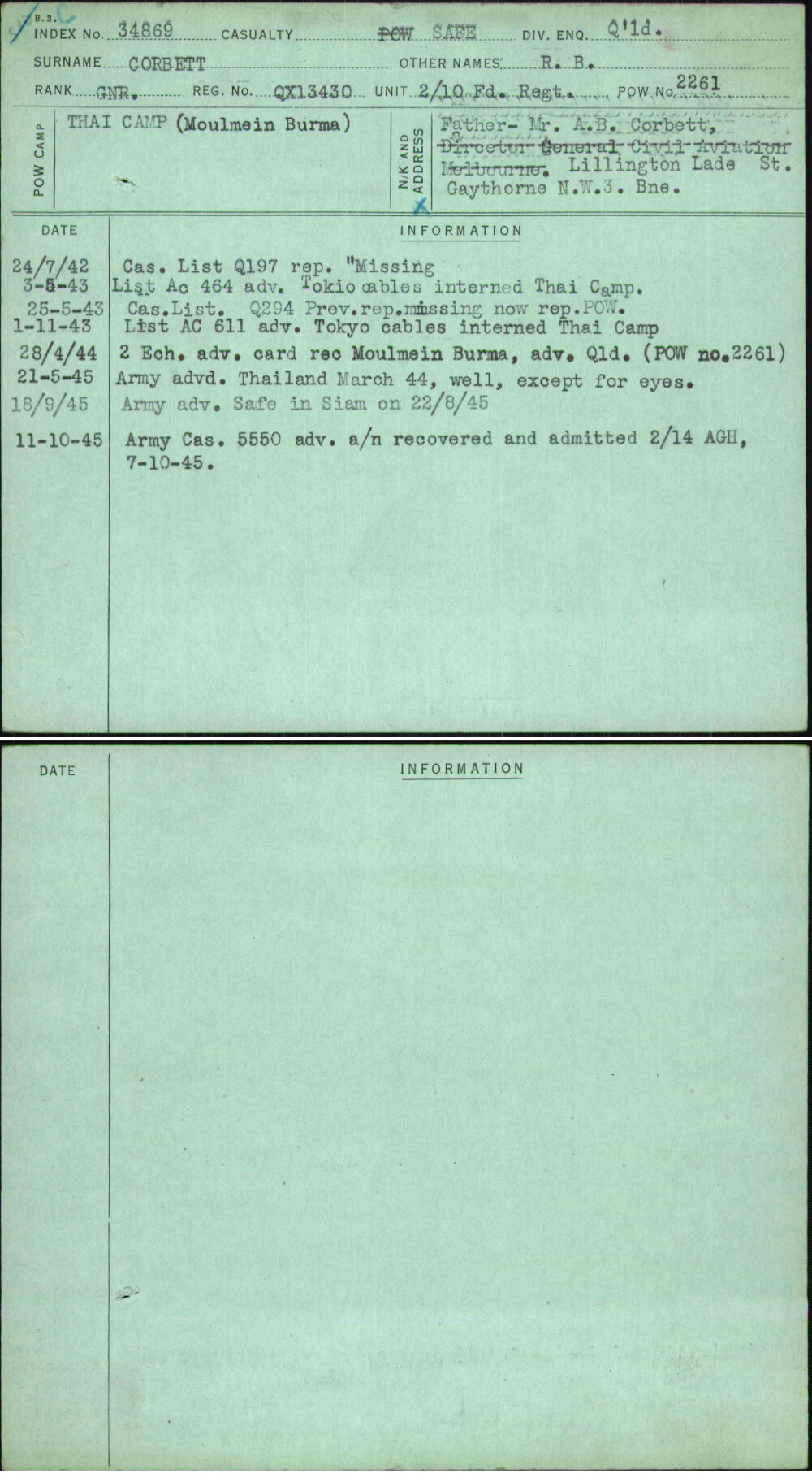 Corbett, R B, QX13430