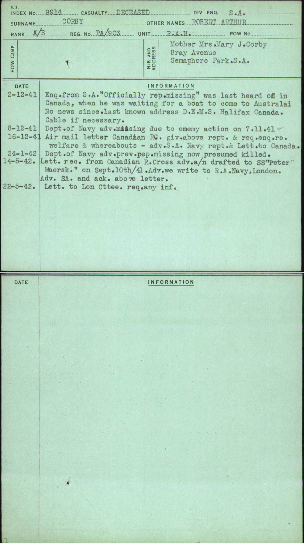 Corby, Robert Arthur, Pa-903